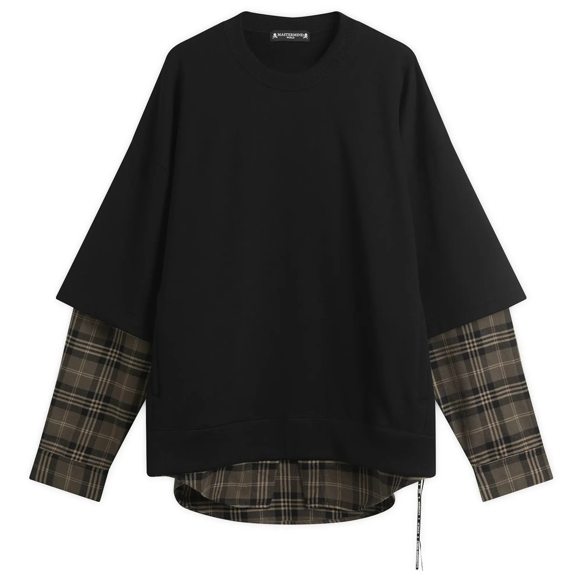 MASTERMIND WORLD Men's Layered Sweatshirt Black X Gray Plaid