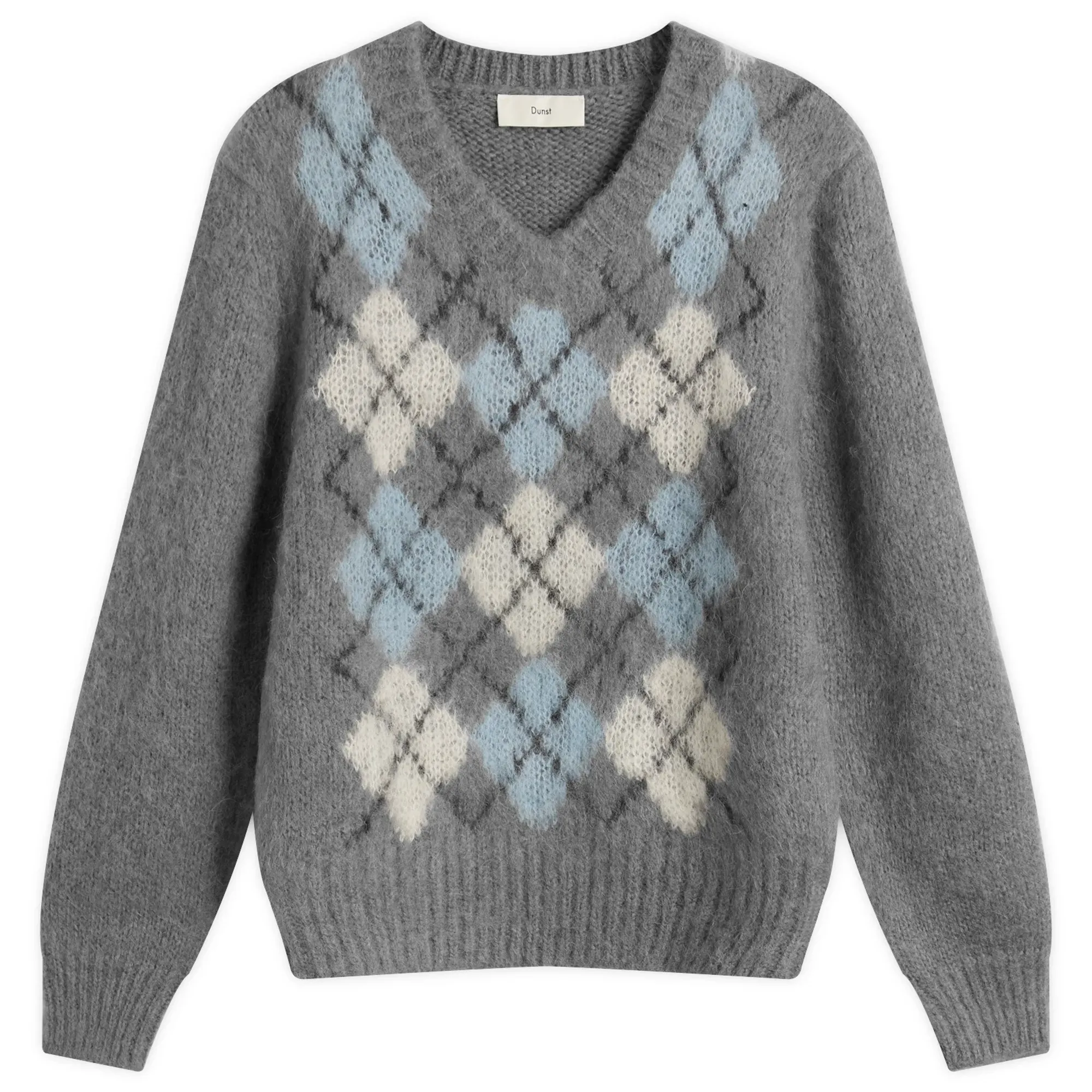 DUNST Women's Baby Alpaca Argyle Jumper Melange Grey
