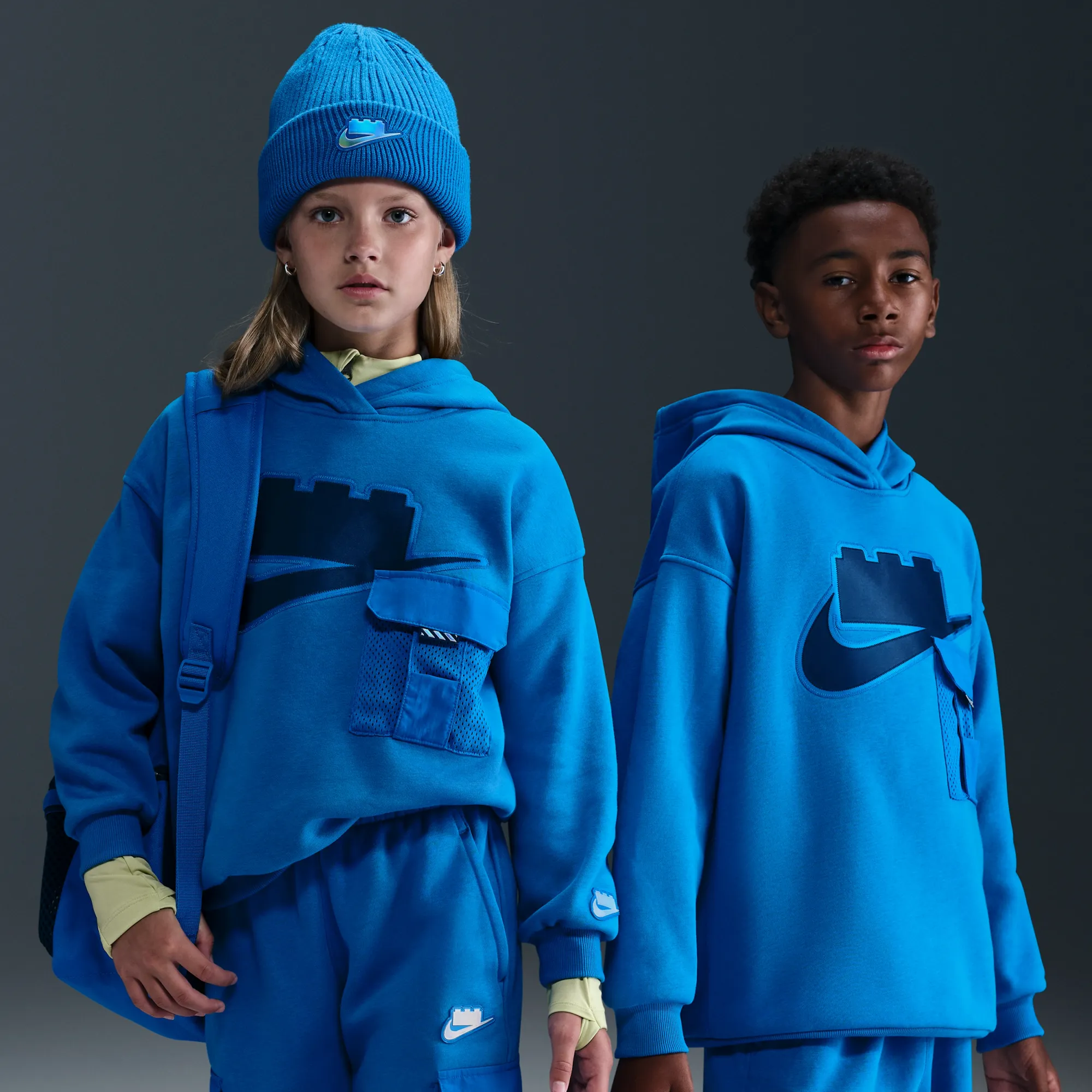 Nike x LEGO® Collection Older Kids' Oversized Pullover Hoodie - Blue - Cotton/Polyester