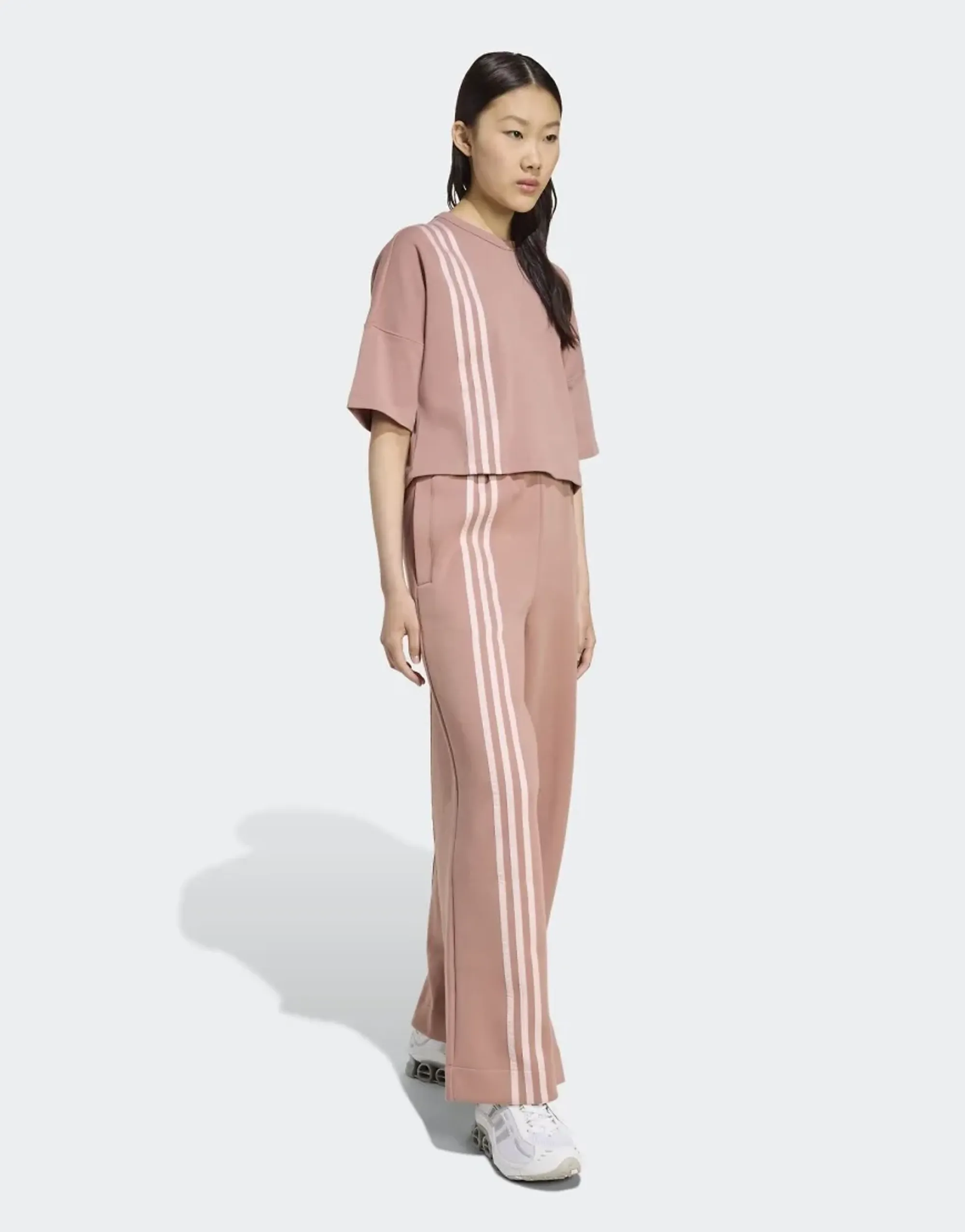 Adidas Originals Off Placed 3-Stripes Wide Pant In Warm Clay-Brown