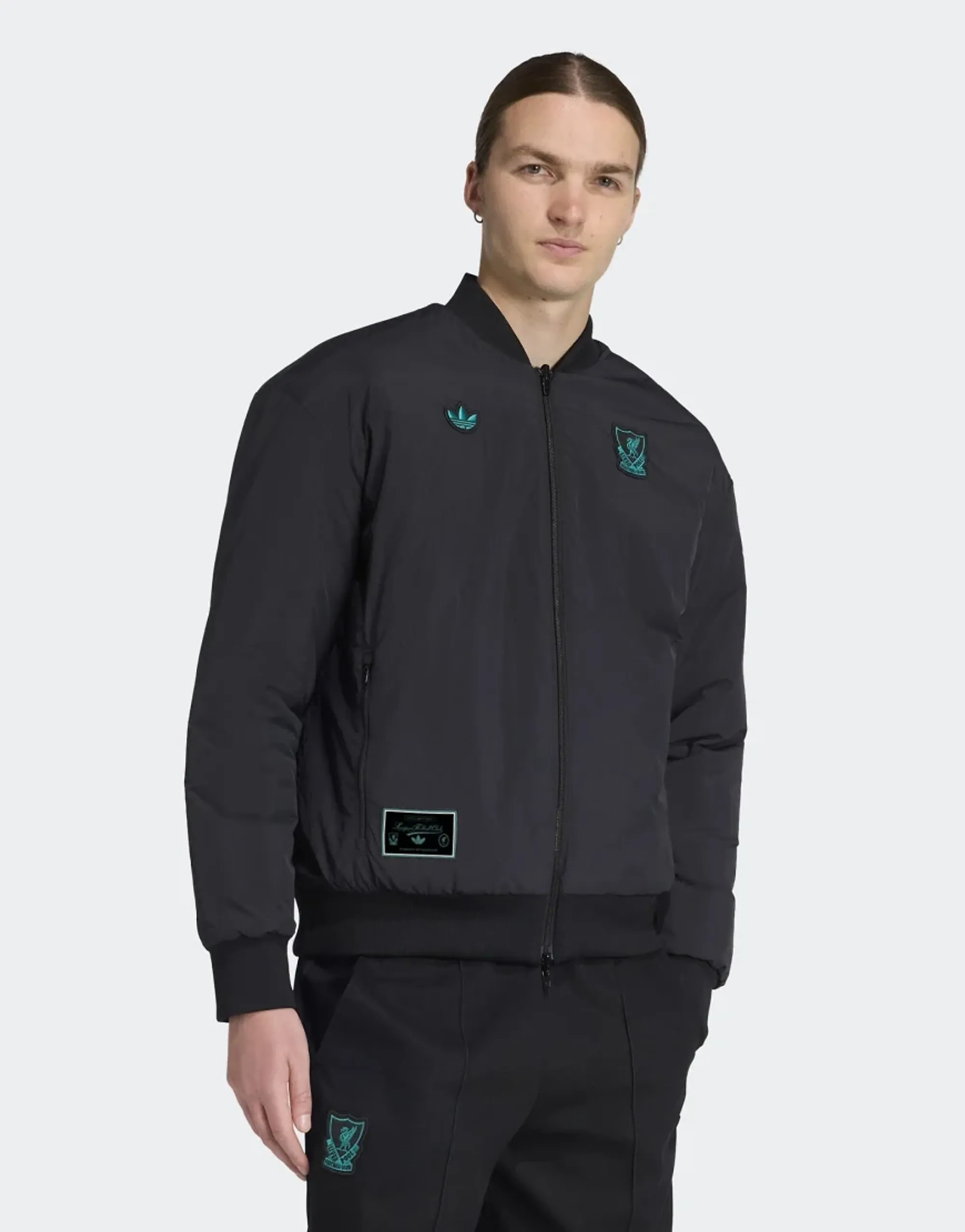 Adidas Originals Liverpool Fc Terrace Icons Jacket In Black / Sea Green