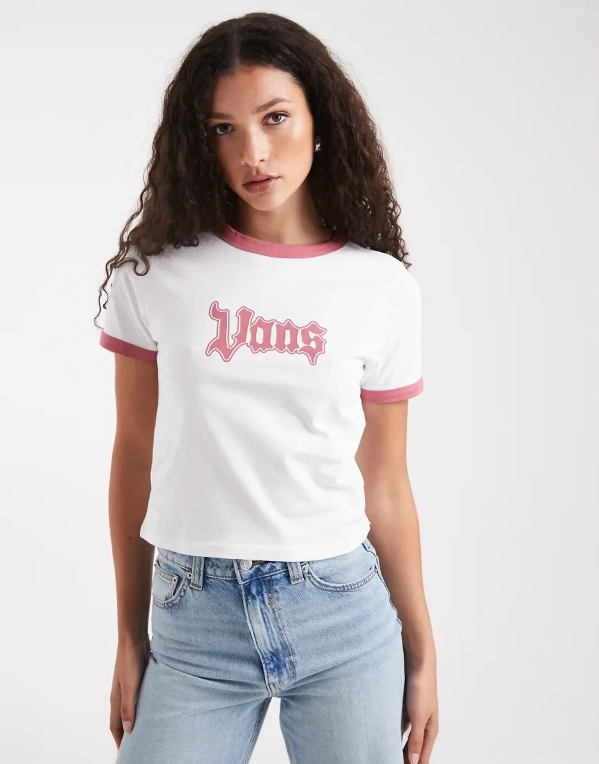 Vans Apple Boom Ringer Tee In White/Mauvewood