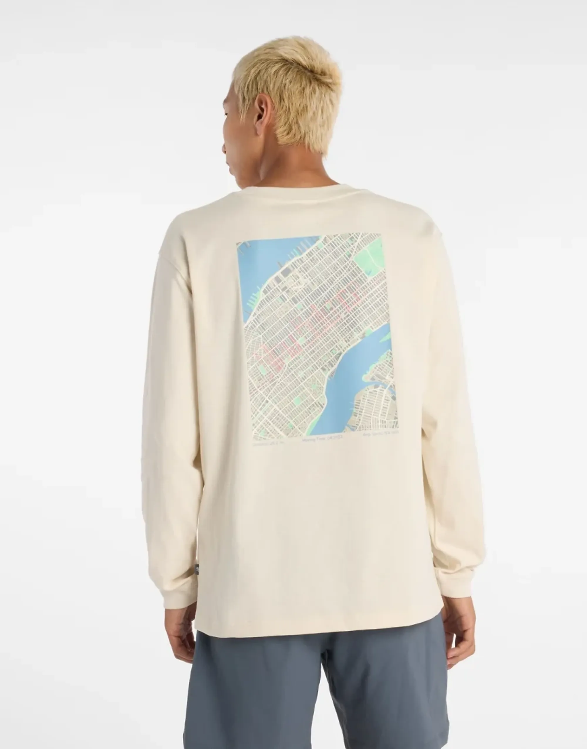New Balance Men's Athletics Runners Map Long Sleeve in Beige Cotton