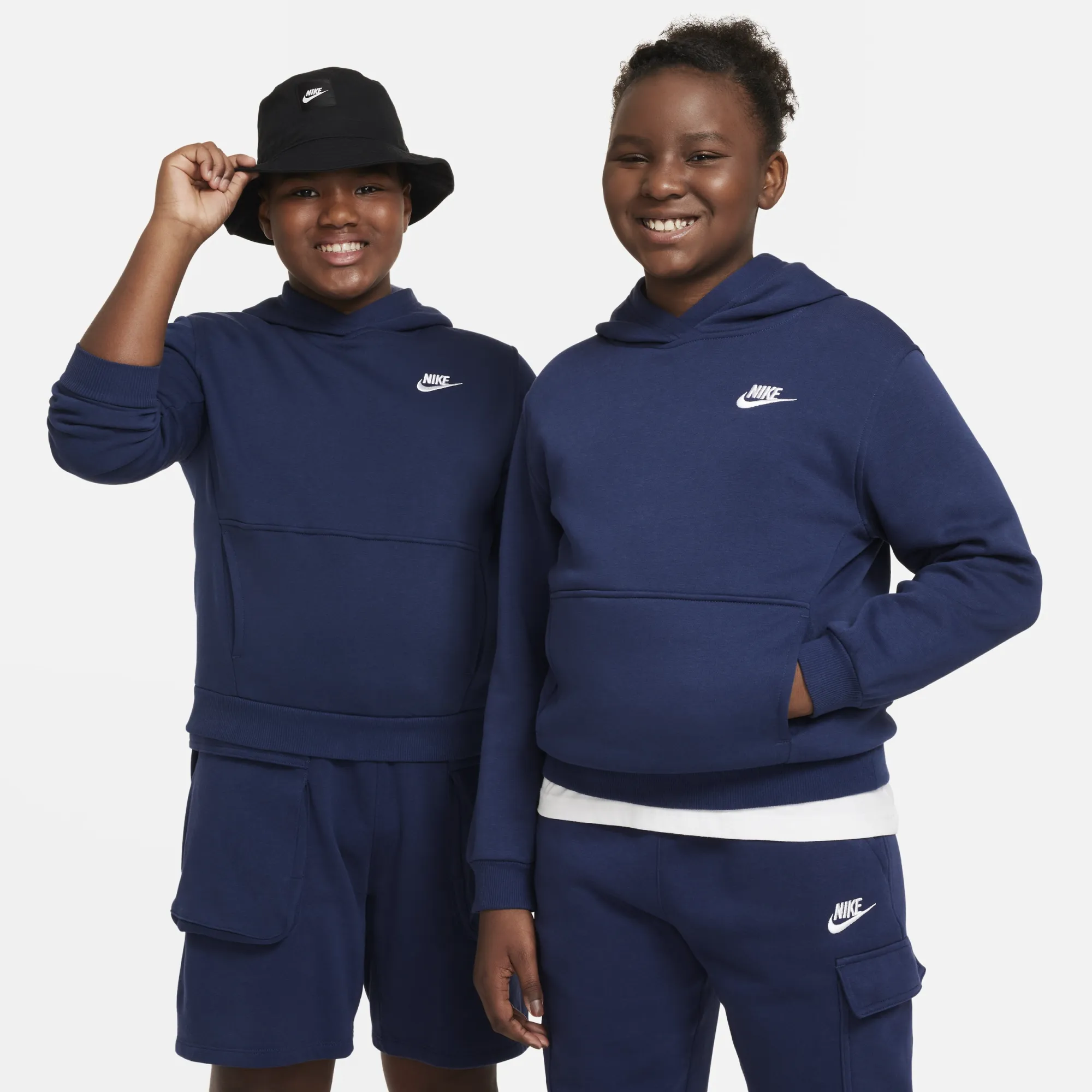 Nike Club Fleece Older Kids' Pullover Hoodie (Extended Size) - Blue - Cotton/Polyester