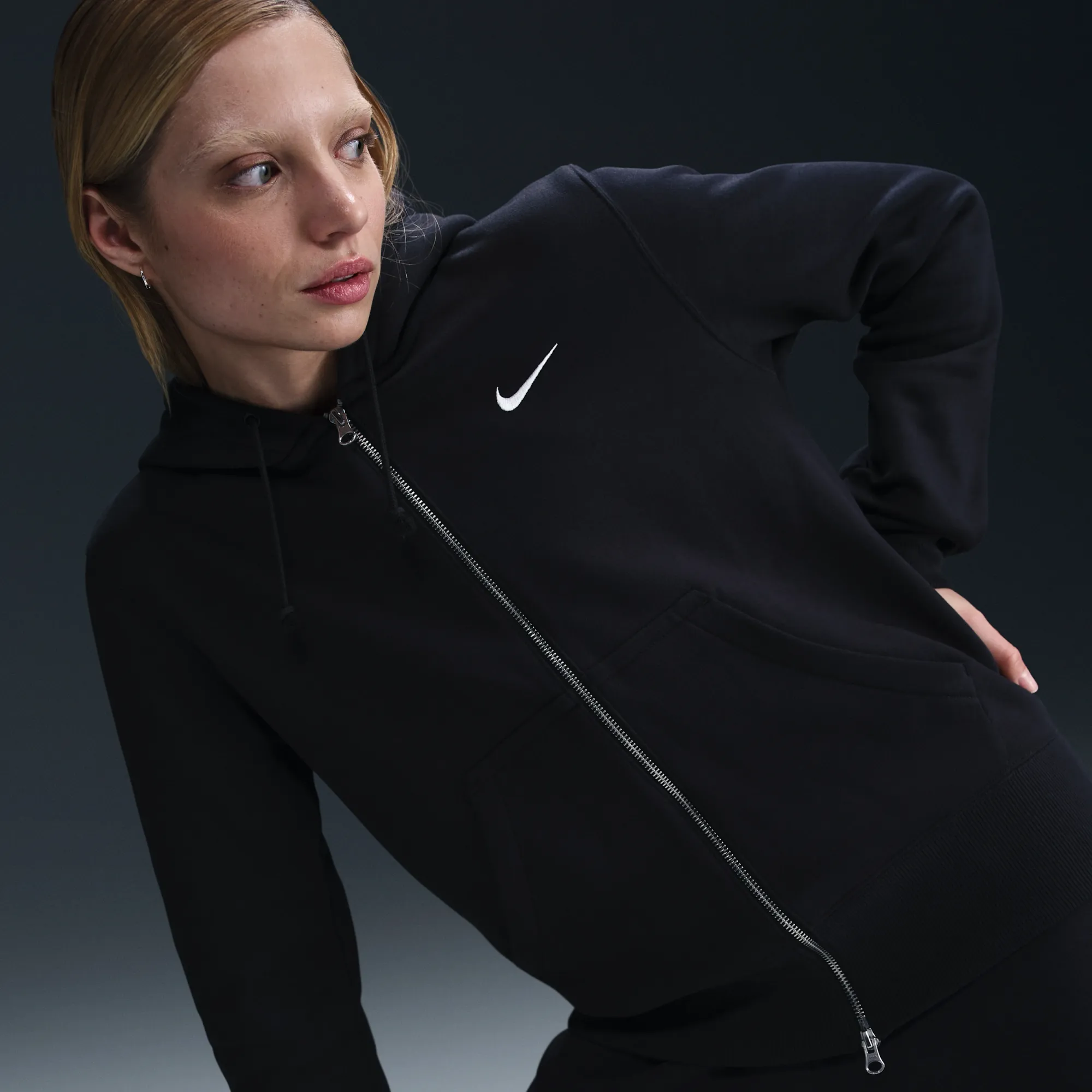 Nike Phoenix Fleece Women's Full-Zip Hoodie - Black - Cotton/Polyester