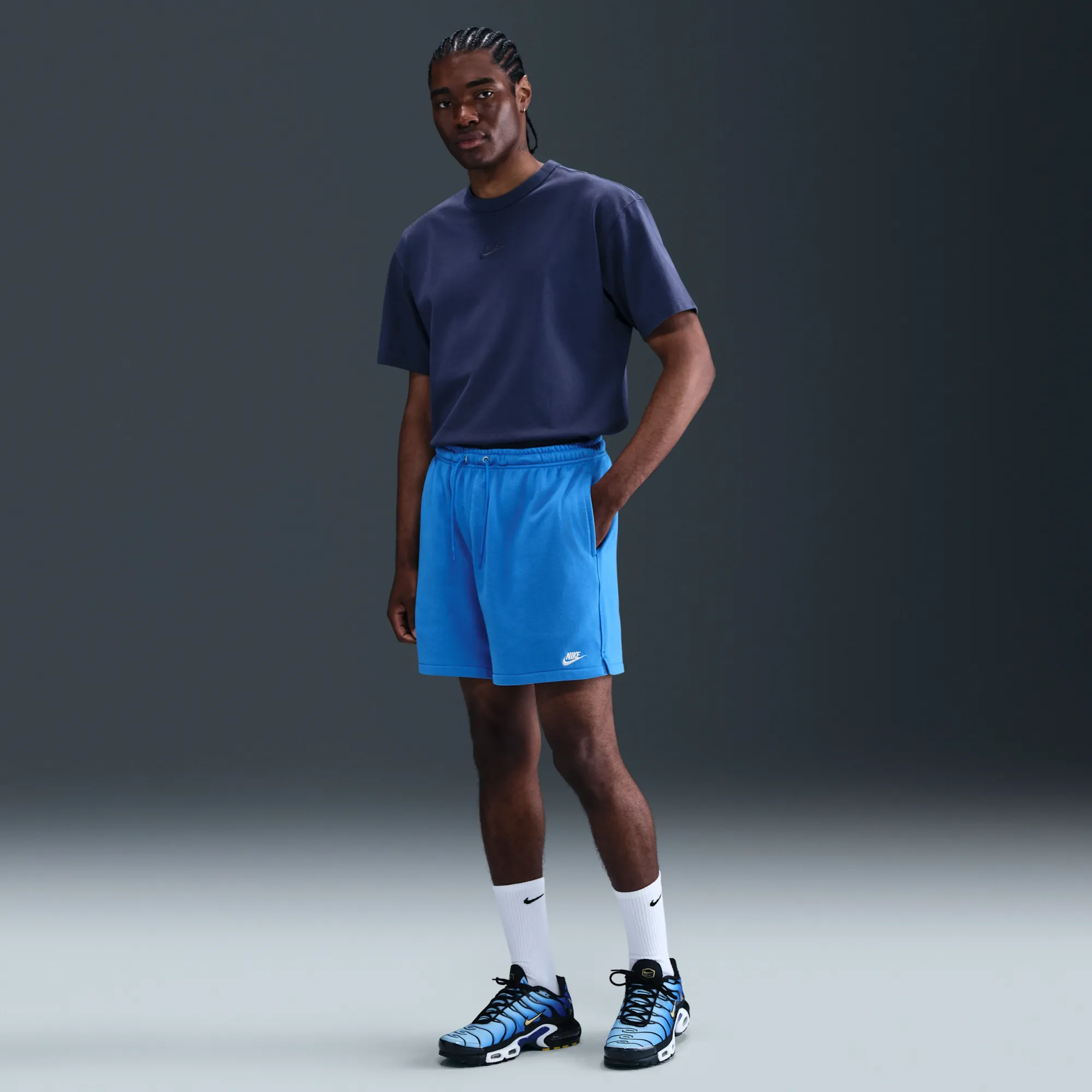 Nike Club Men's French Terry Flow Shorts - Blue - Cotton/Polyester