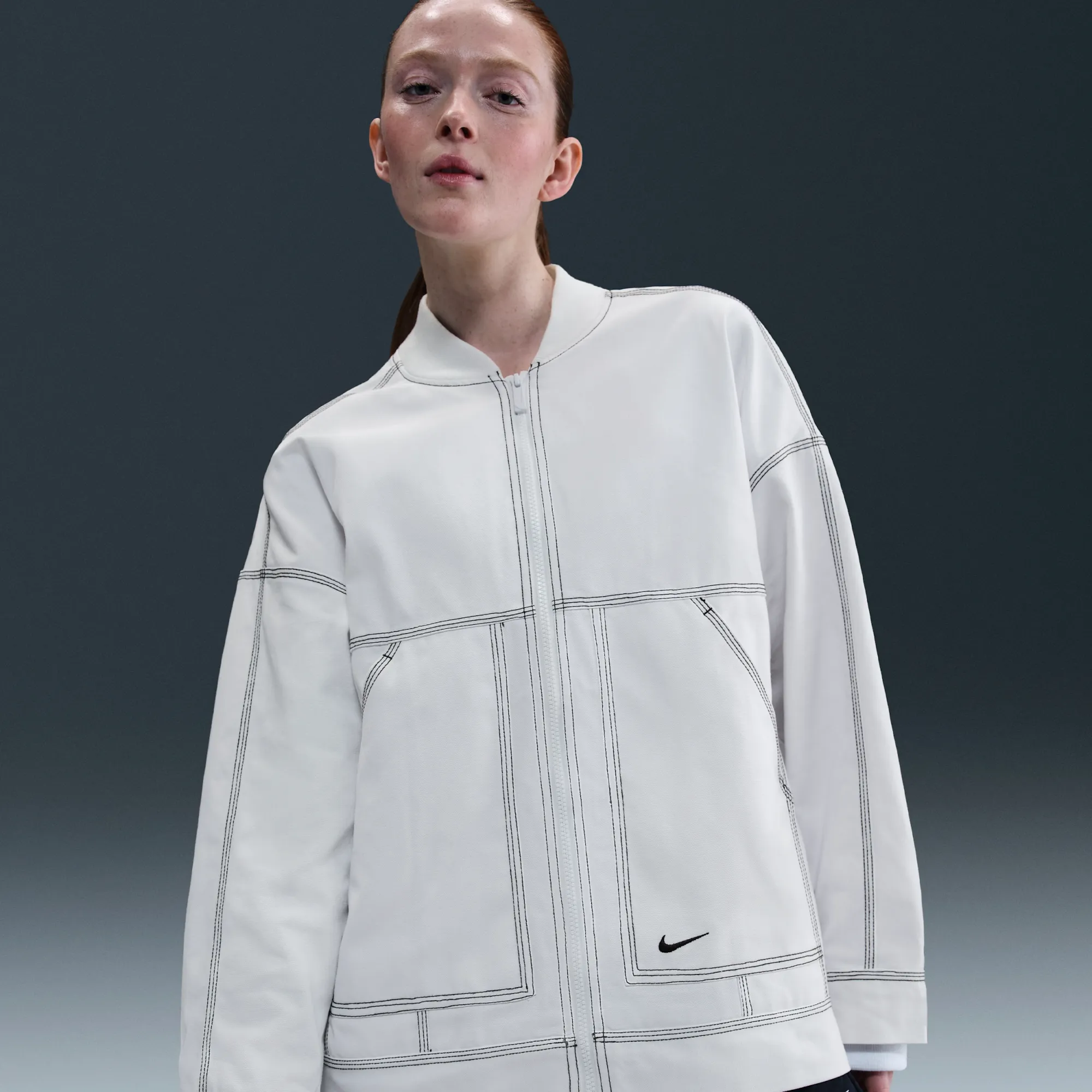 Nike Women's Oversized Graphic Cargo Jacket - White - Cotton