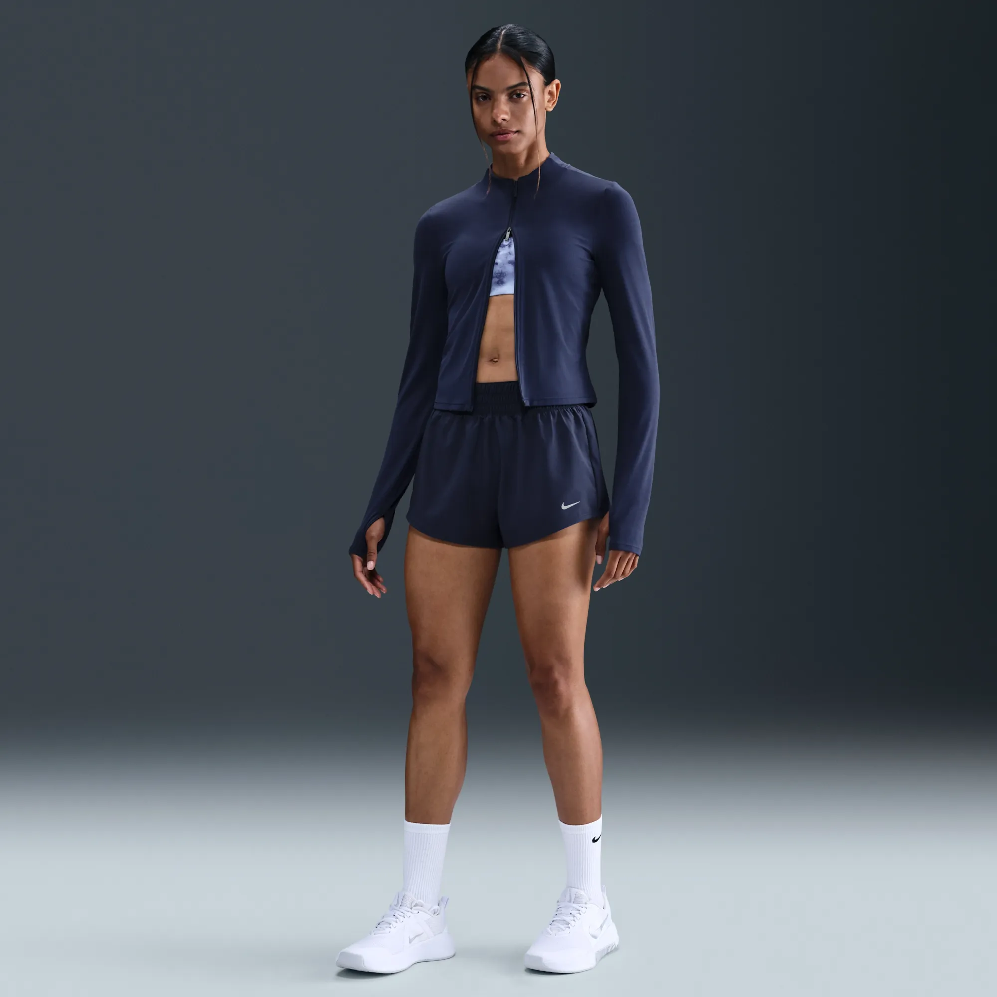 Nike One Women's Dri-FIT Mid-Rise 8cm (approx.) Brief-Lined Shorts - Blue - Polyester