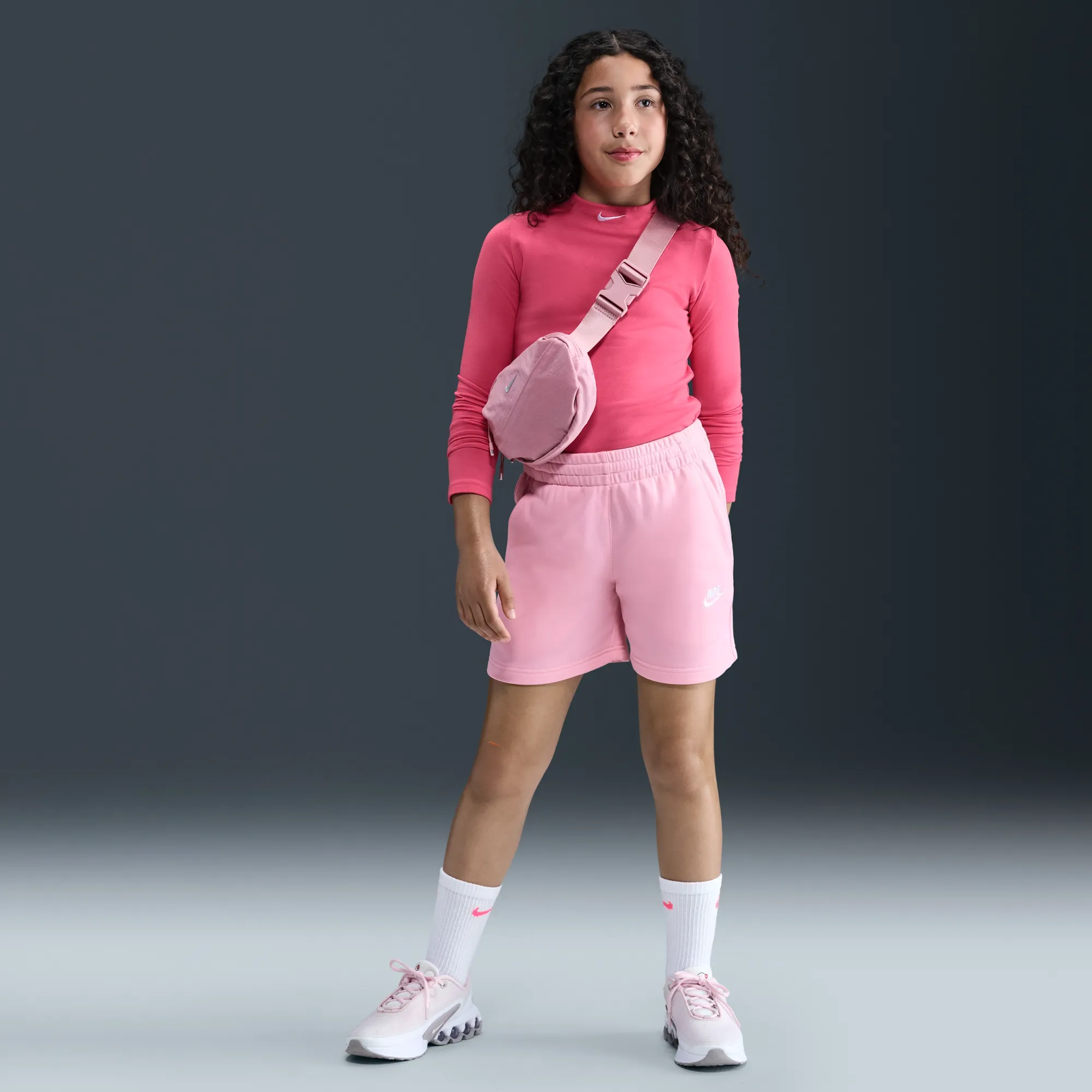Nike Club Fleece Older Kids' (Girls') 13cm (approx.) French Terry Shorts - Pink - Cotton/Polyester