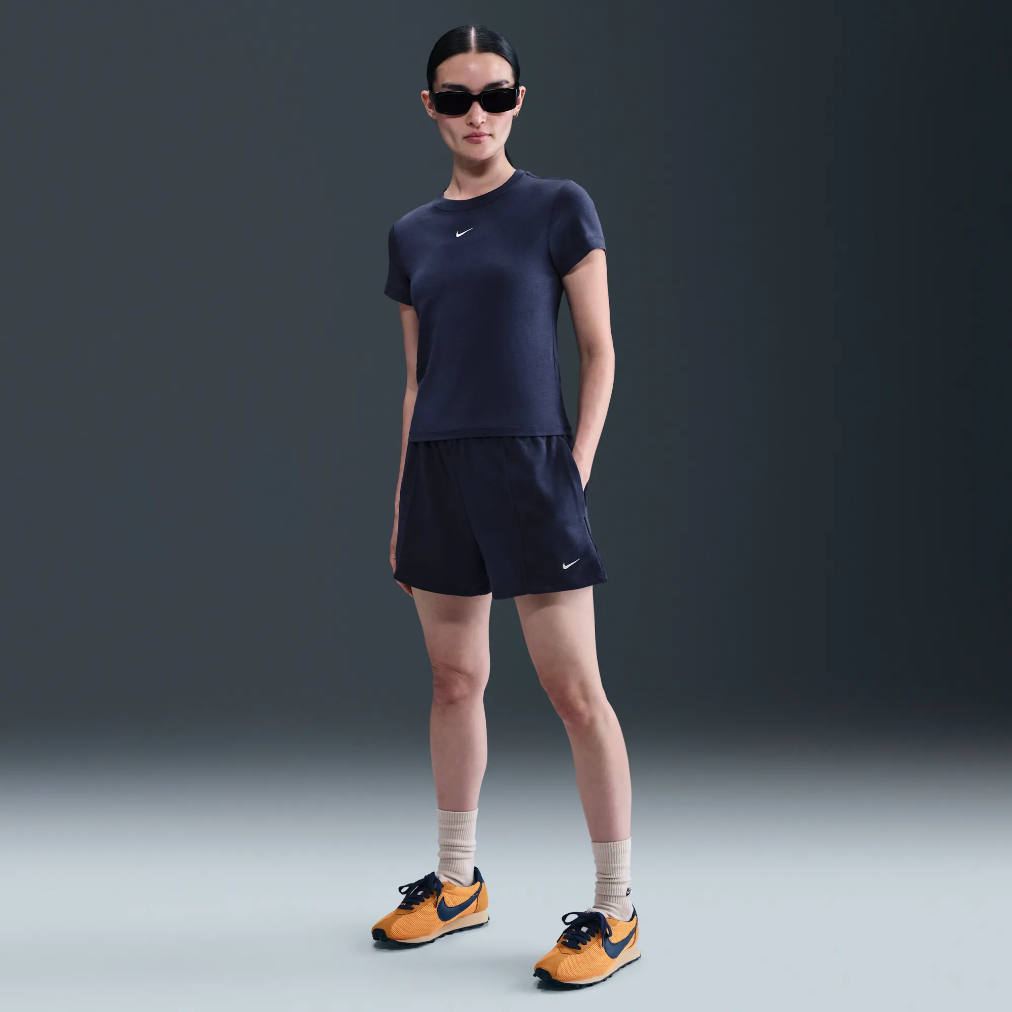 Nike Chill Terry Women's Mid-Rise 10cm (approx.) French Terry Shorts - Blue - Cotton/Polyester