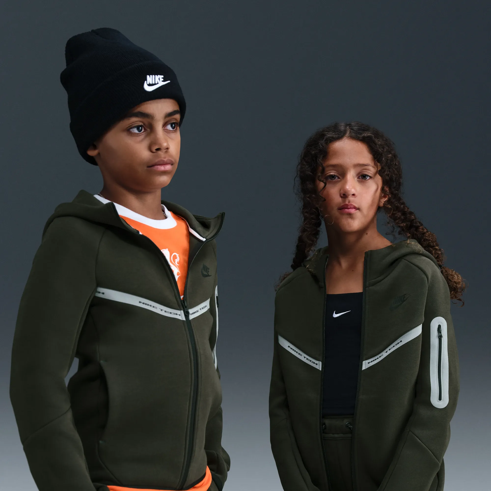 Nike Tech Fleece Older Kids' (Boys') Full-Zip Hoodie - Green - Cotton/Polyester
