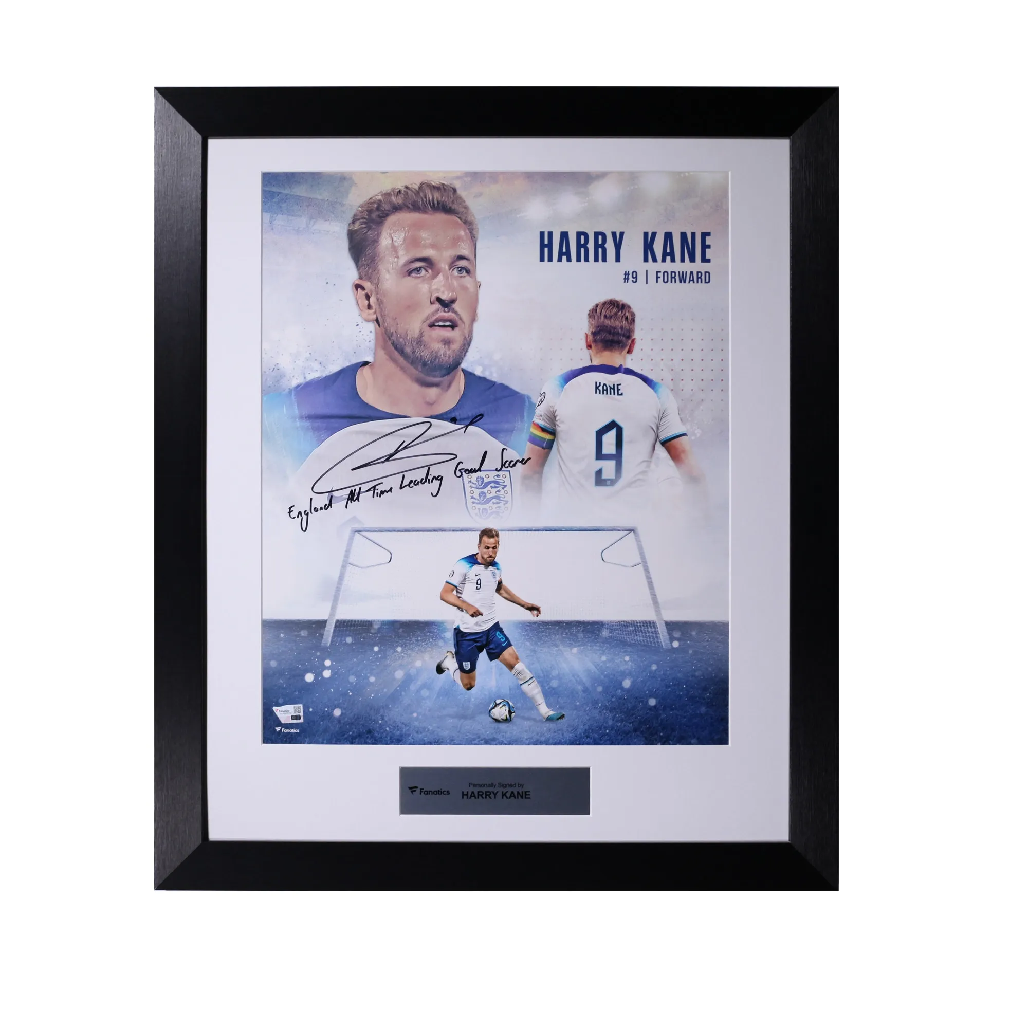 England Harry Kane England Signed 16" x 20" Collage with "England All-Time Leading Goal Scorer" Inscription - Framed