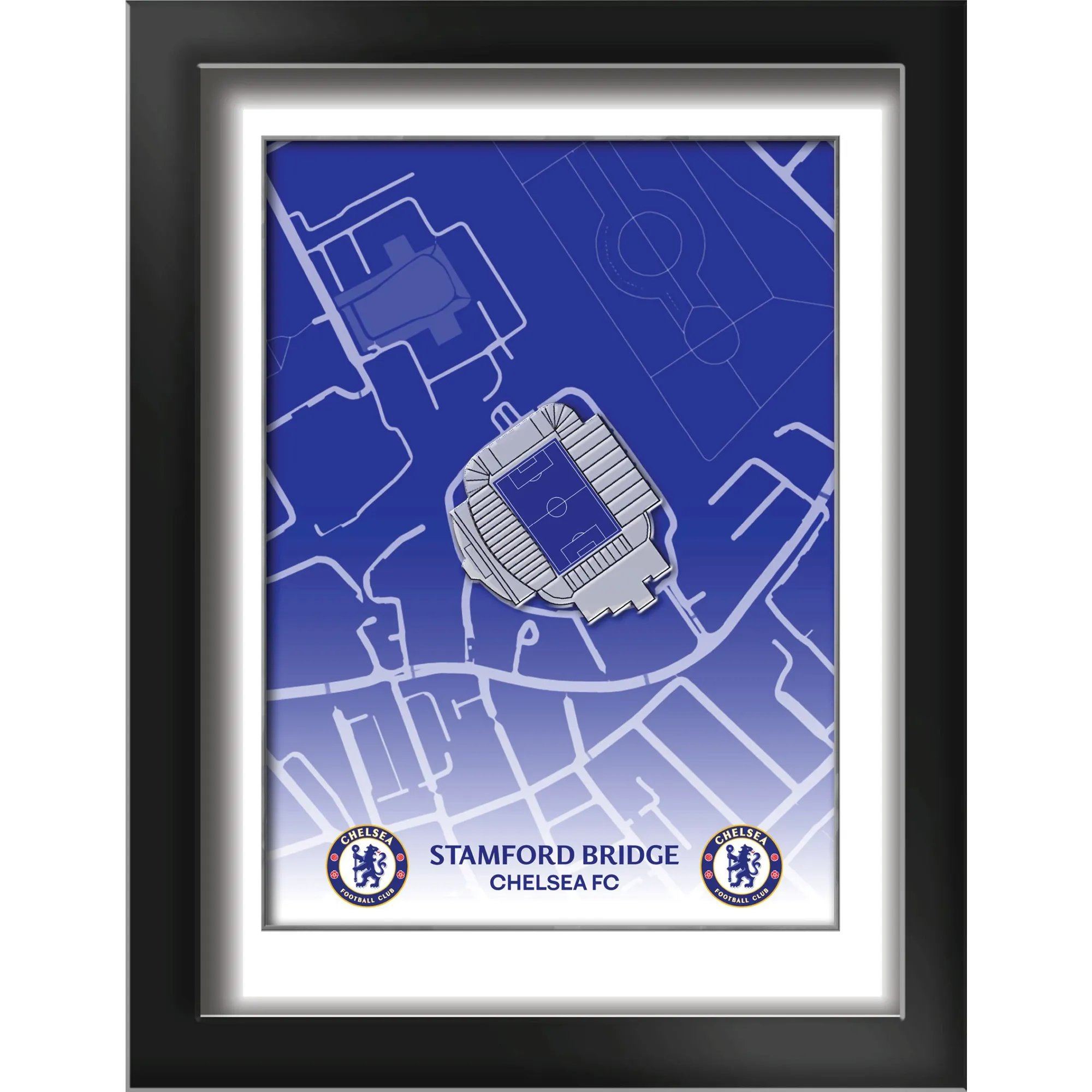 Chelsea Stadium Map Tempered Glass Frame Print - 6 x 8