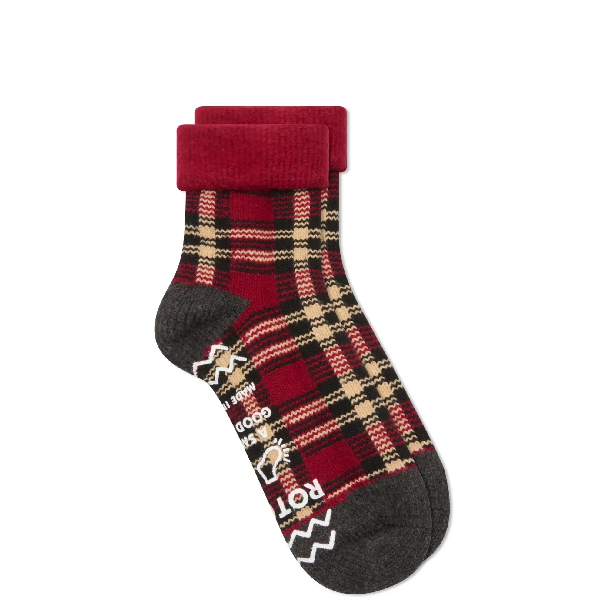 RoToTo Check Comfy Room Sock Dark Red/Black