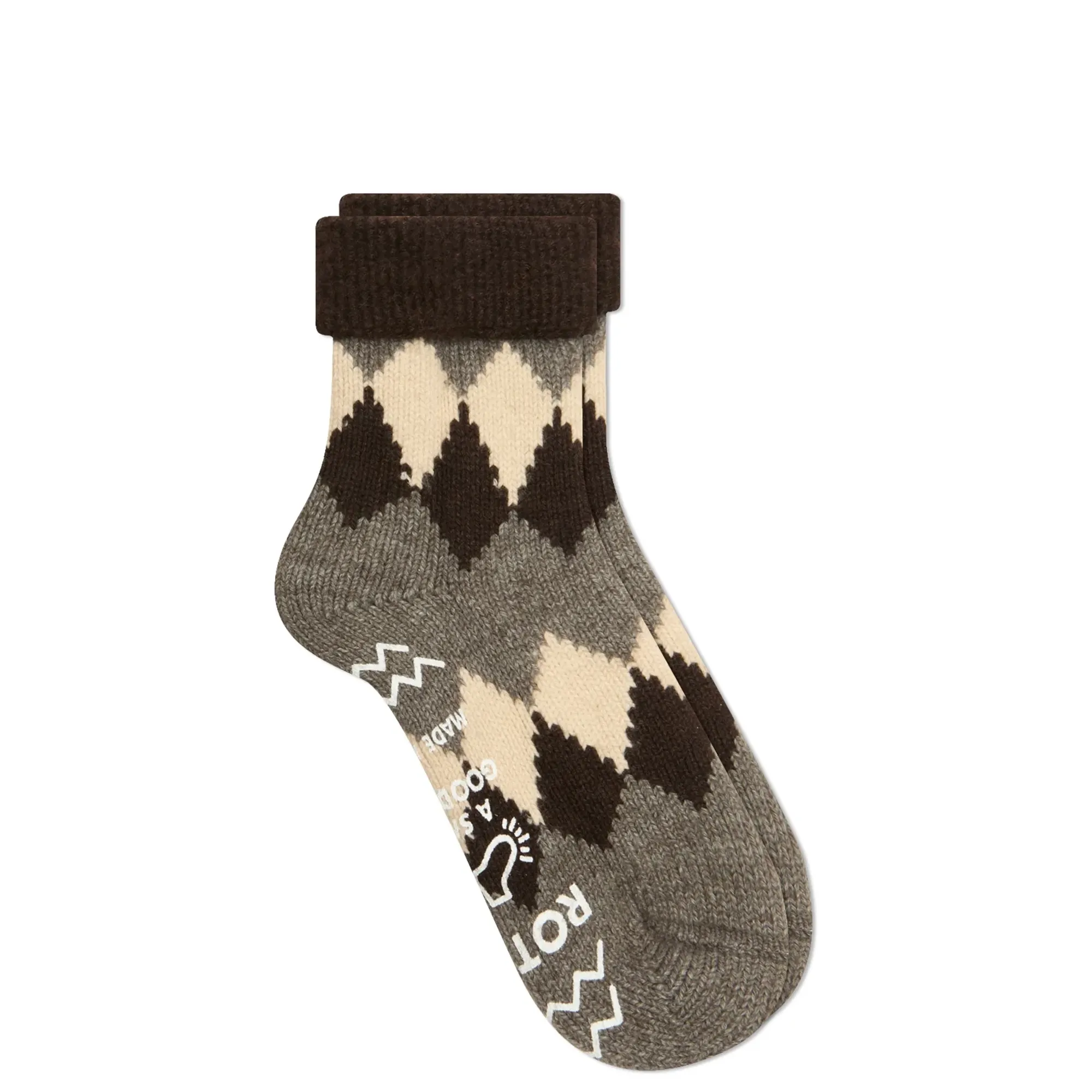RoToTo Diamond Comfy Room Sock Brown/Dark Grey