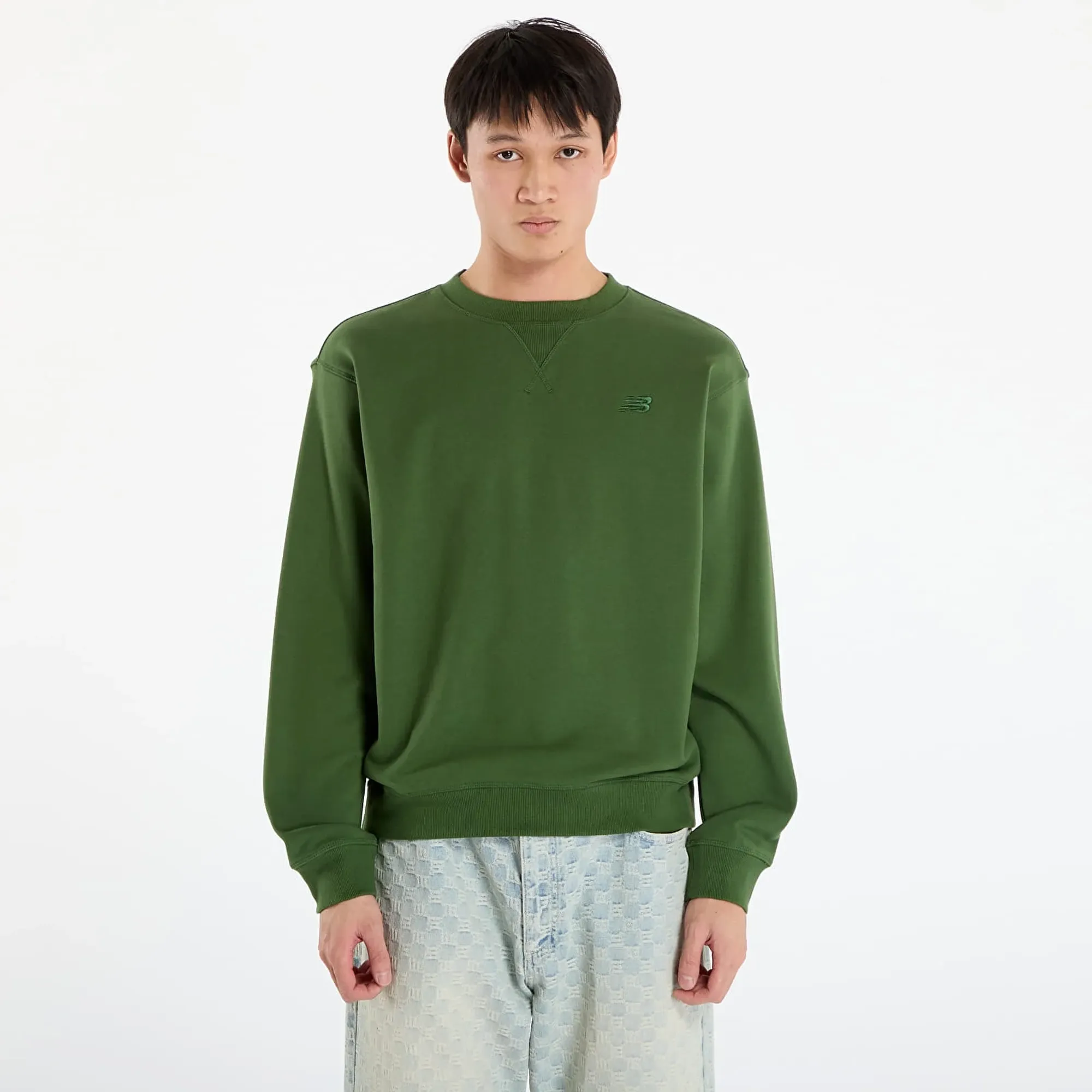 New Balance Men's Athletics French Terry Crew in Green Cotton