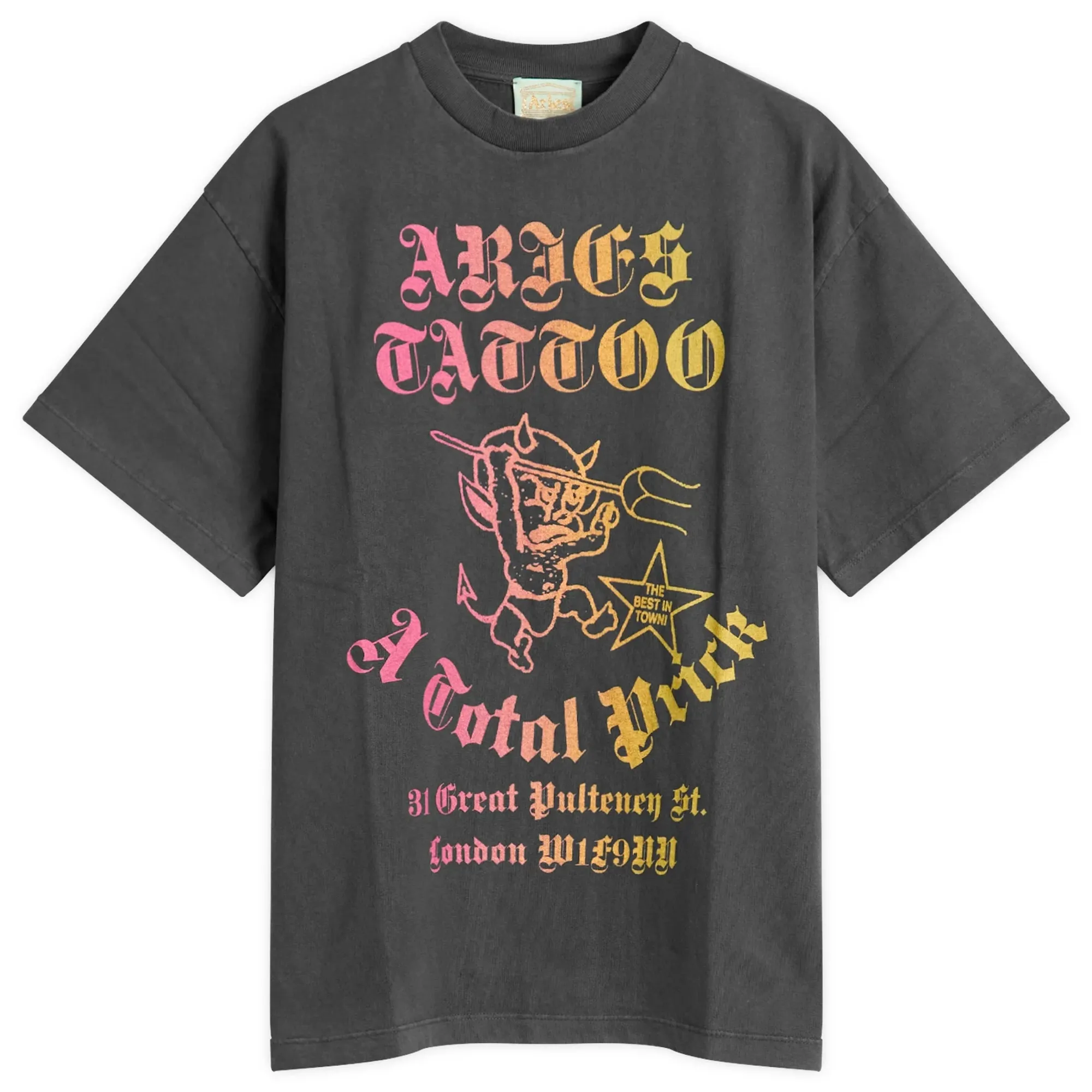 Aries Men's Faded Tattoo Shop T-Shirt Black