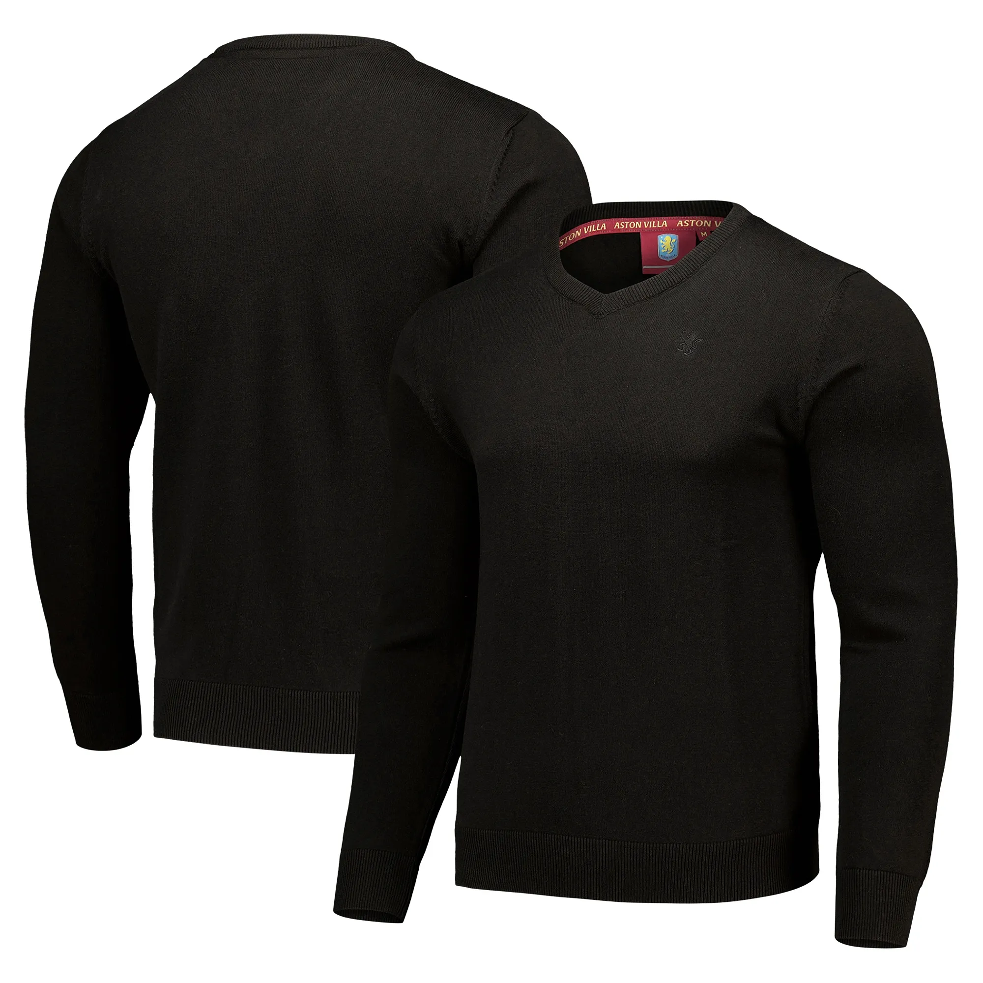 Aston Villa Button Neck Knitted Polo Shirt - Black - Mens