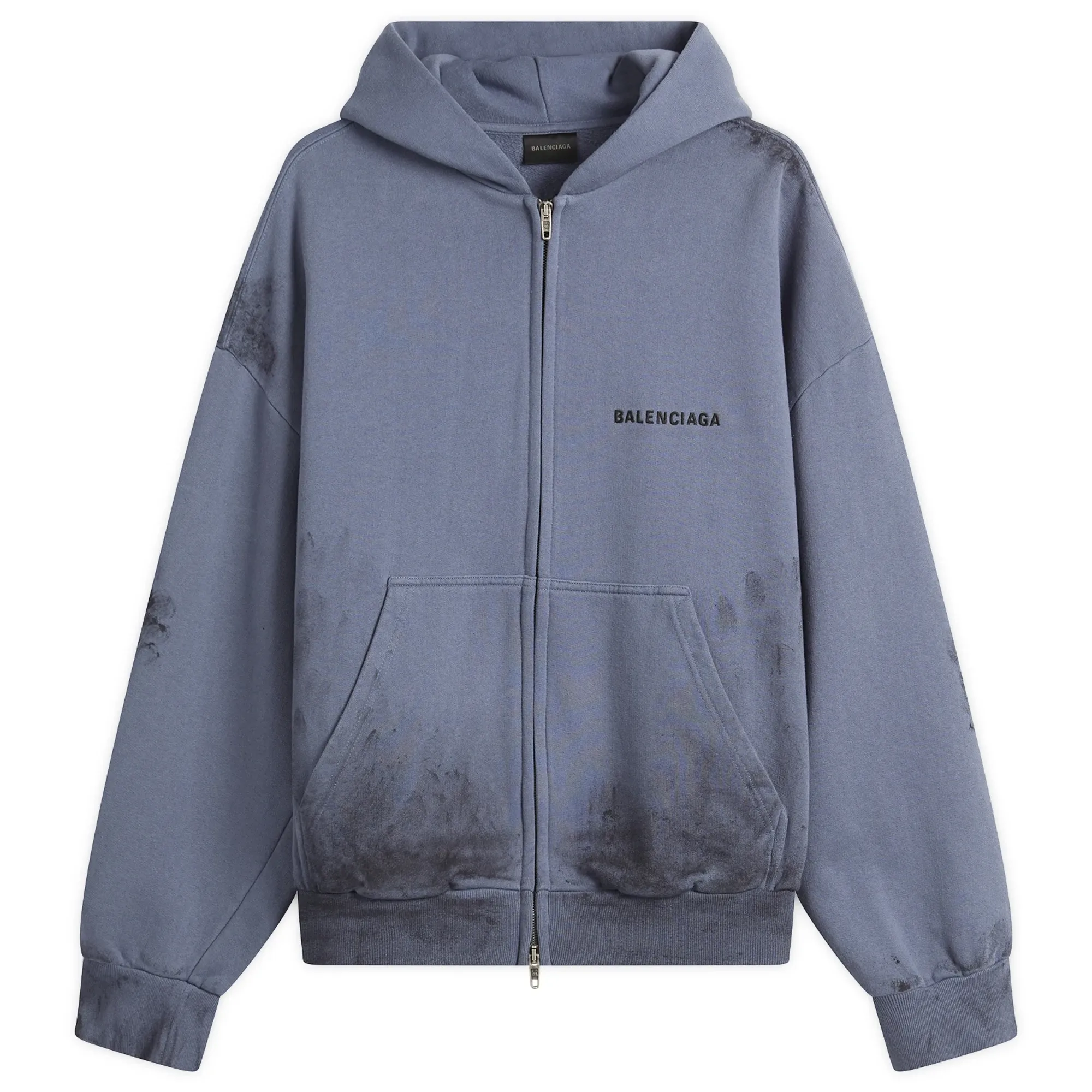 Balenciaga Men's Logo Zip-Up Hoodie Faded Dark Blue/Blk