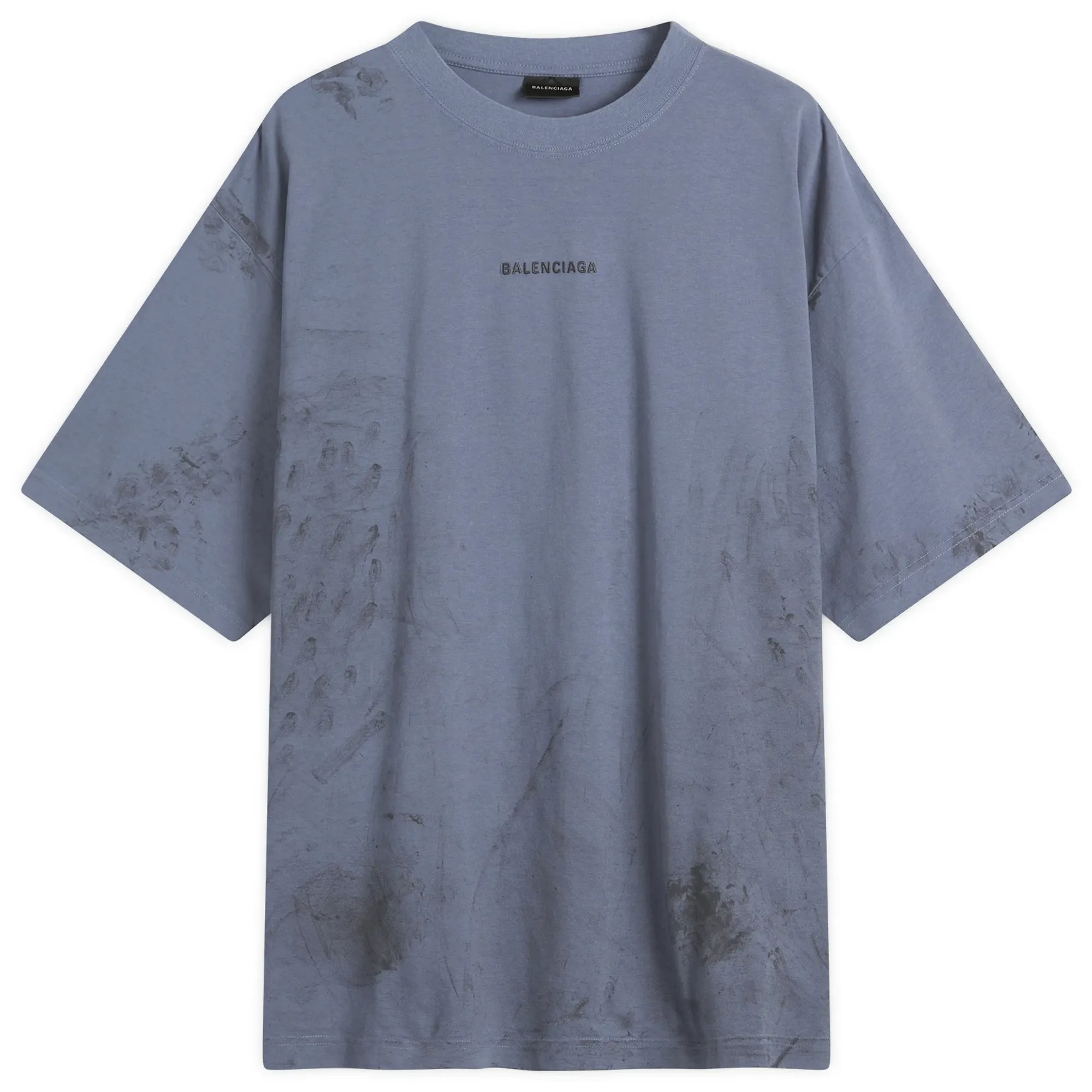 Balenciaga Men's Dirty Logo T-Shirt Faded Dark Blue/Blk