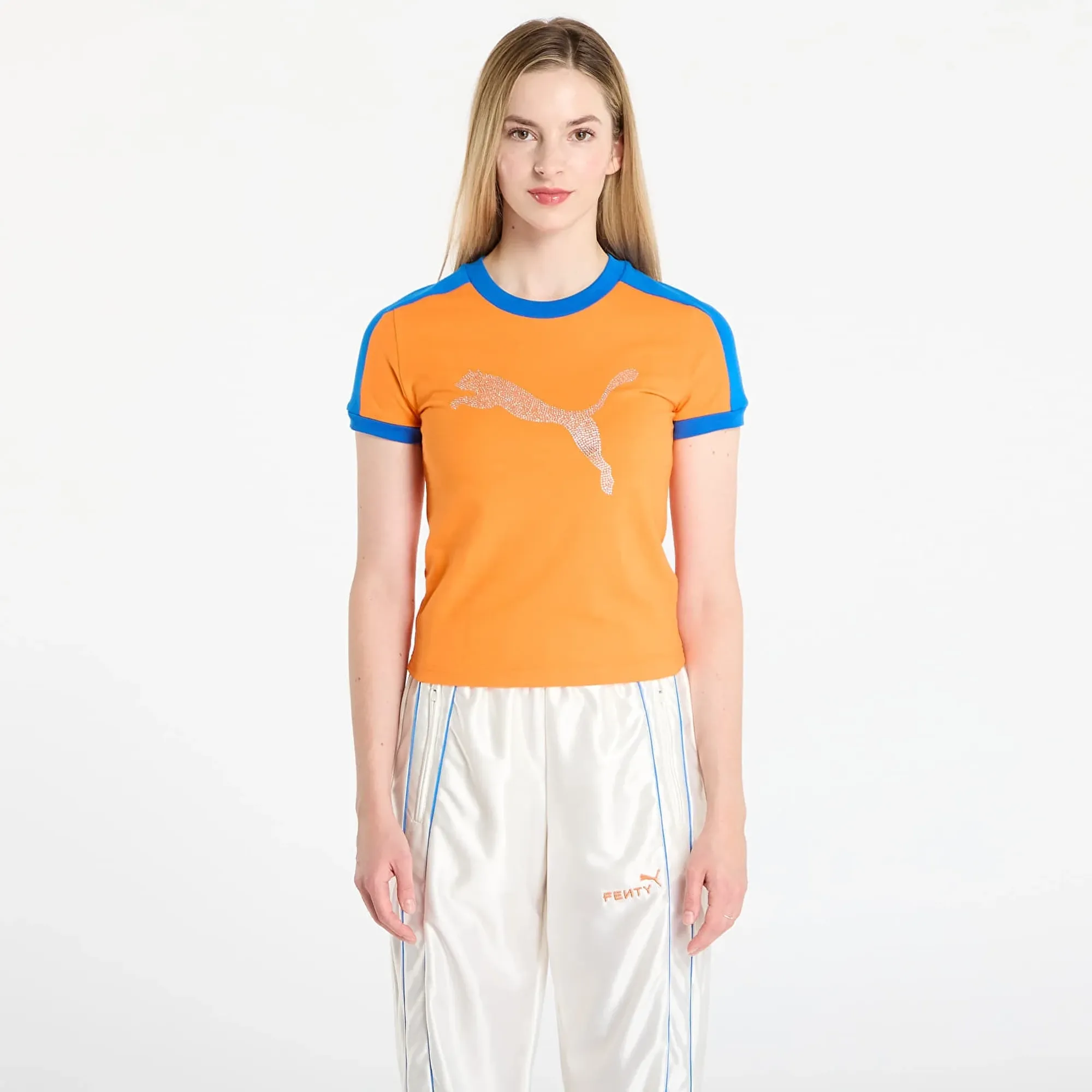 Fenty x PUMA T7 Slim T-Shirt Women, Rickie Orange, size Large