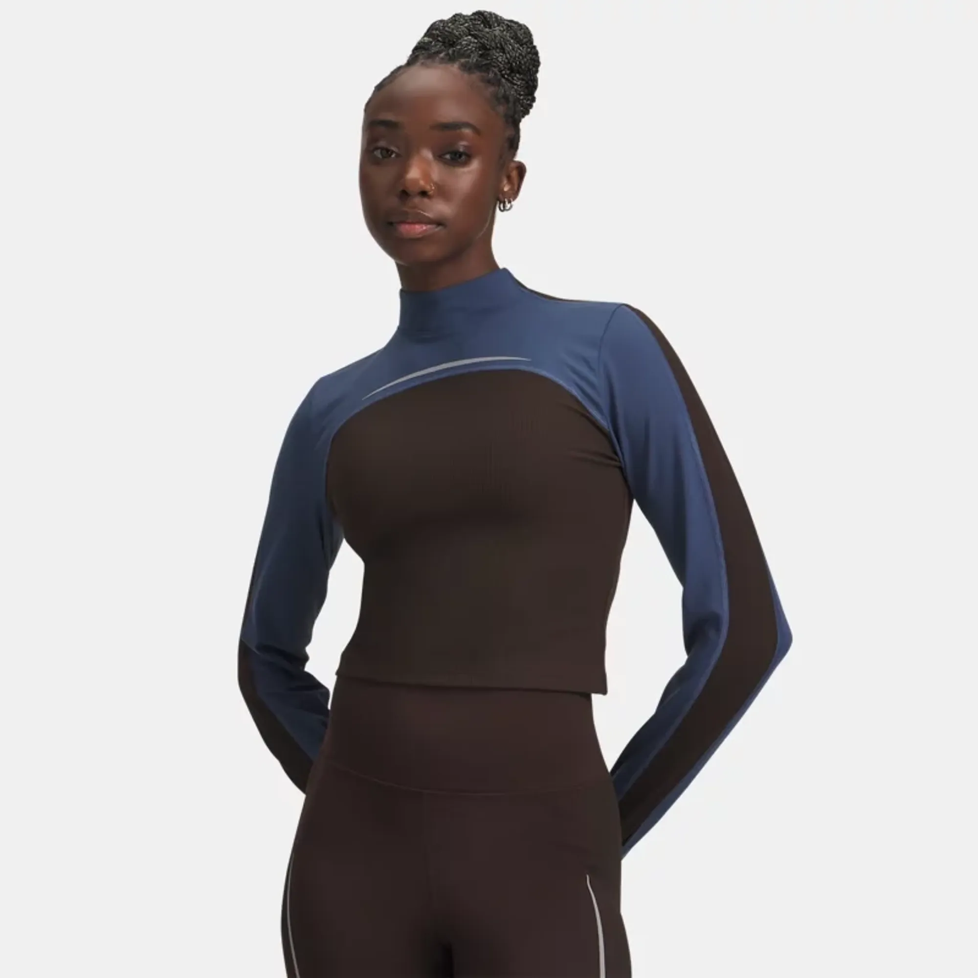 Under Armour Halo Cold Weather Women's Long Sleeve Mock Kona Brown / Nu Blue / Reflective L