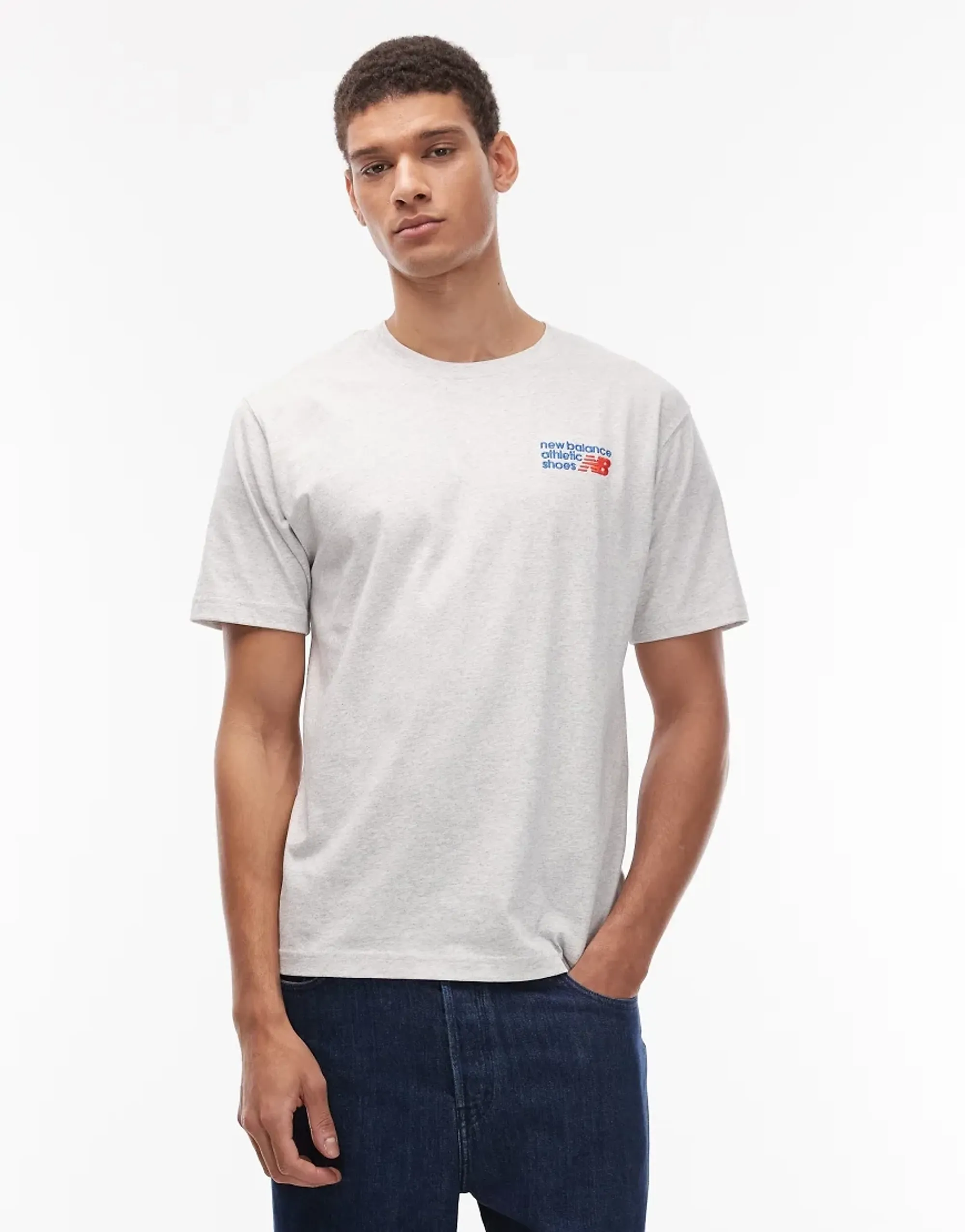 New Balance Men's Athletics Premium Logo T-Shirt in Grey Cotton