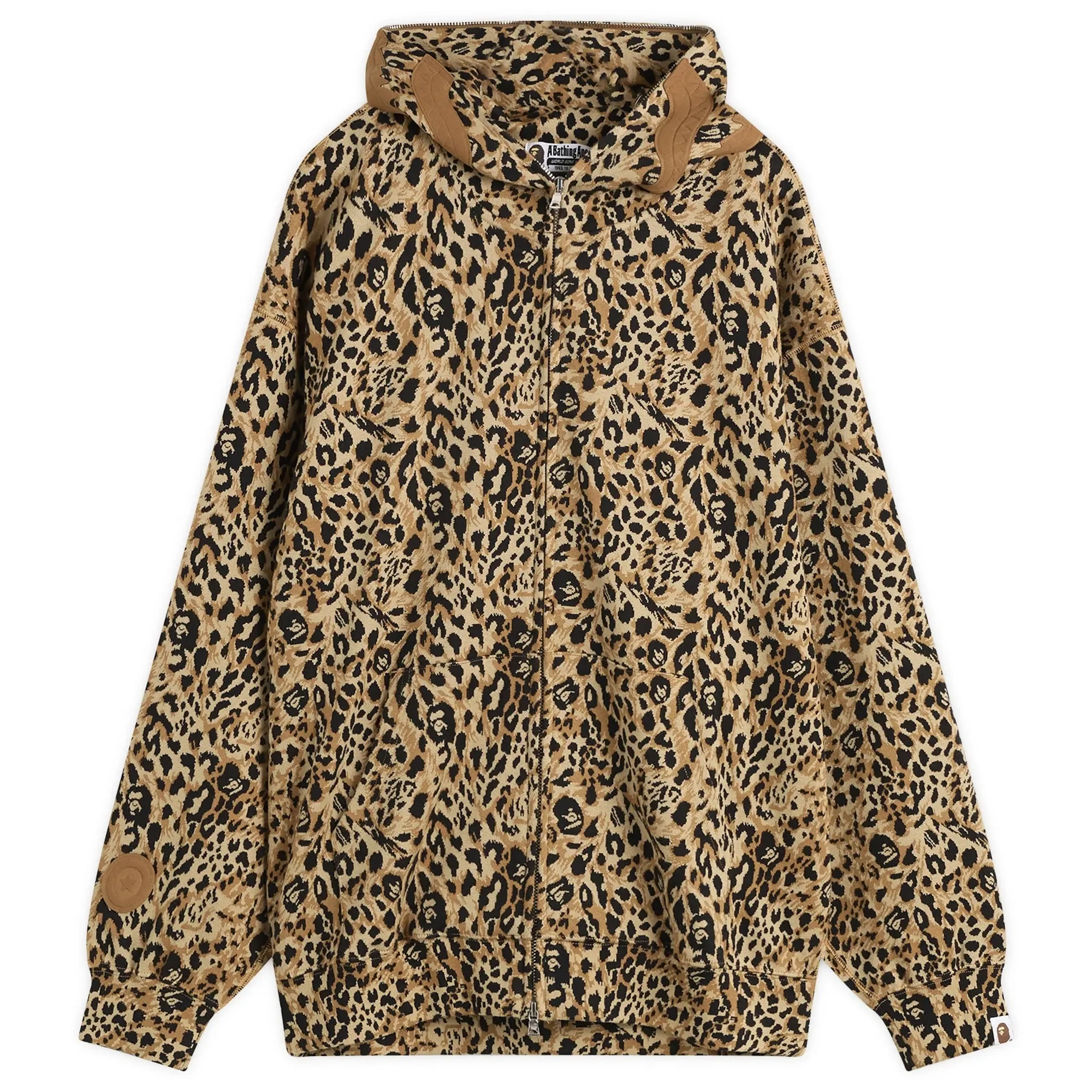 A Bathing Ape Men's Wild Leopard Print Shark Zip Hoodie Beige