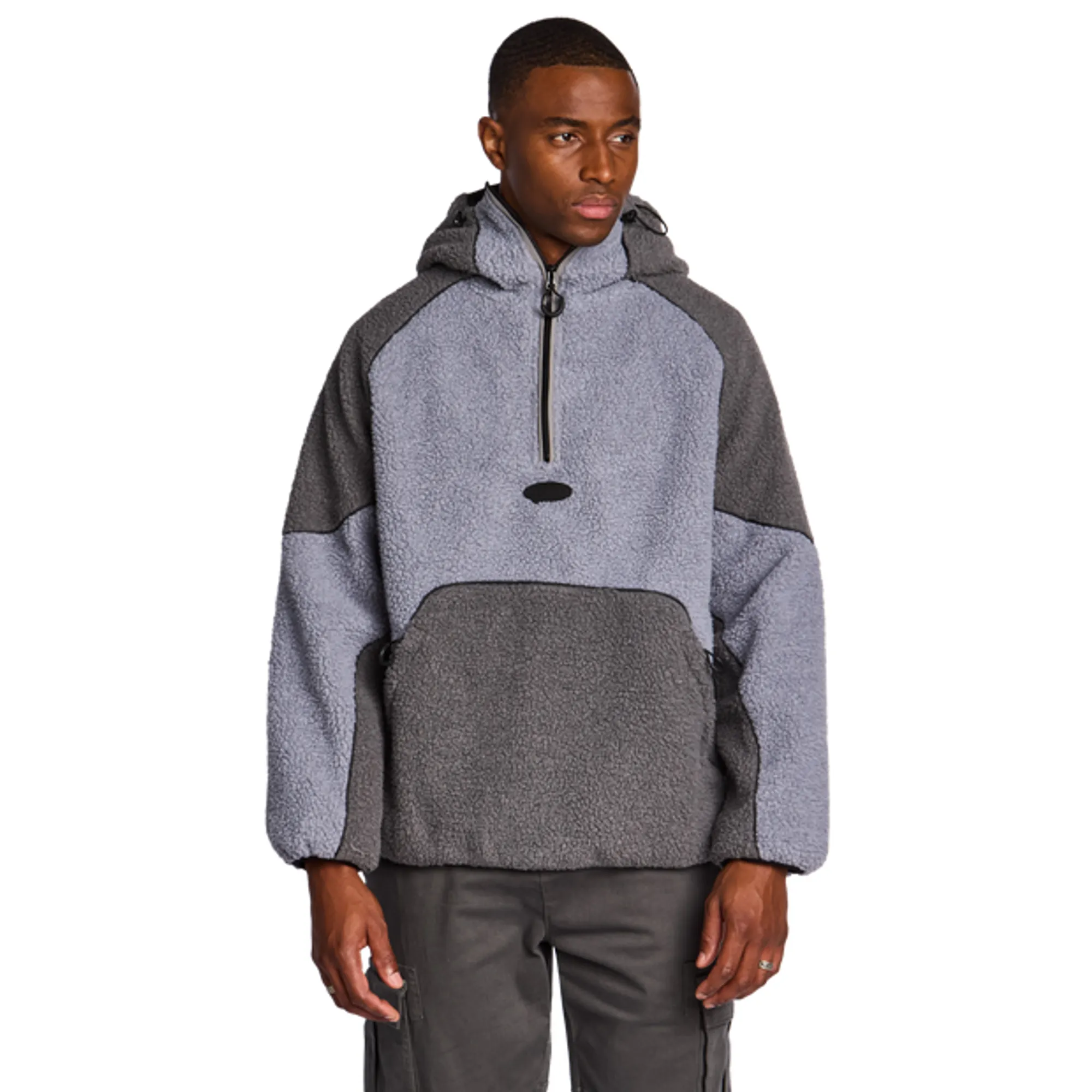 Street Cartel Roma Borg Half Zip Sherpa Men Track Tops - Grey