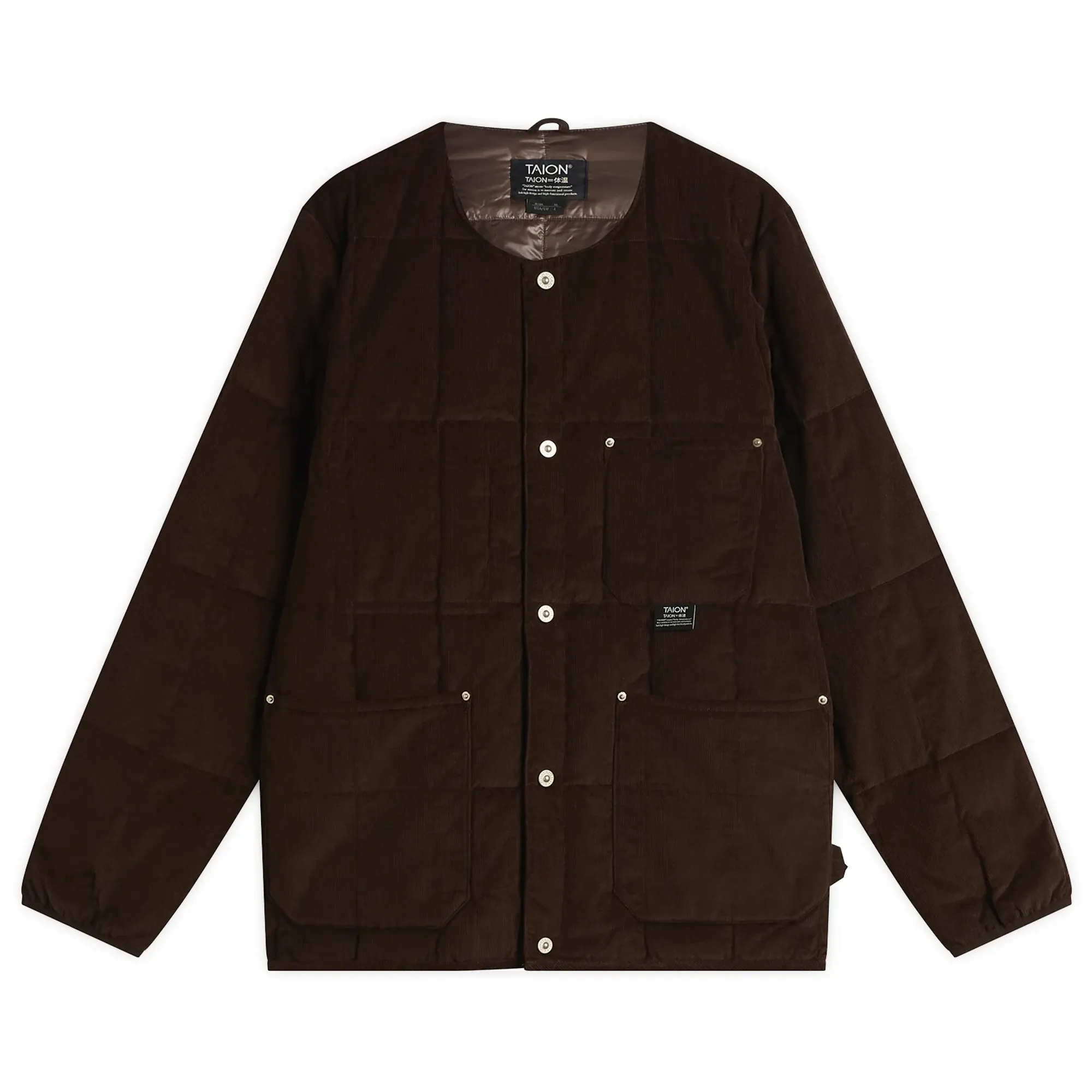 Taion Men's Work Crew Neck Down Jacket Dark Brown