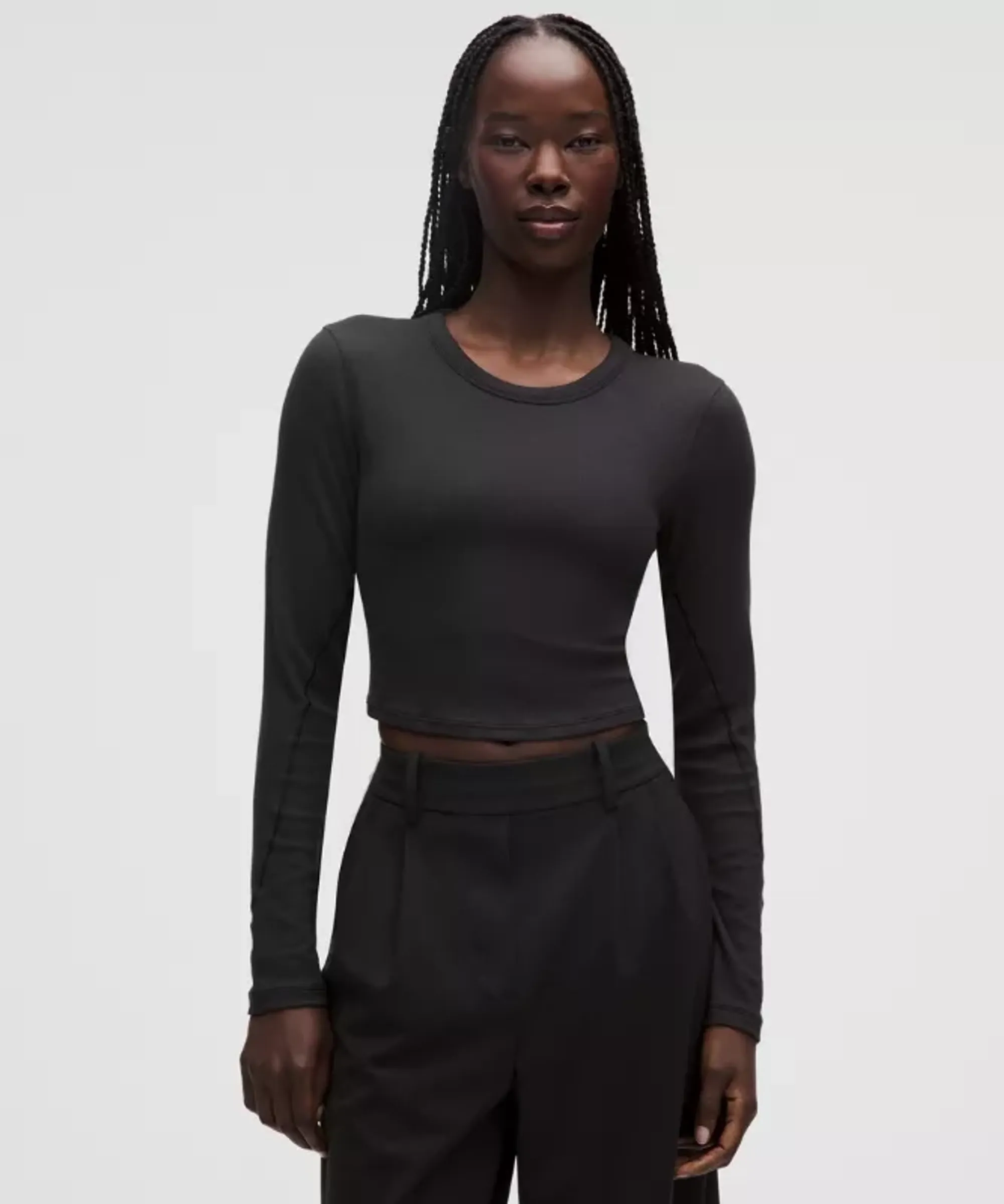 lululemon – Women's Hold Tight Straight-Hem Cropped Long-Sleeve Shirt – Color Black – Size 0