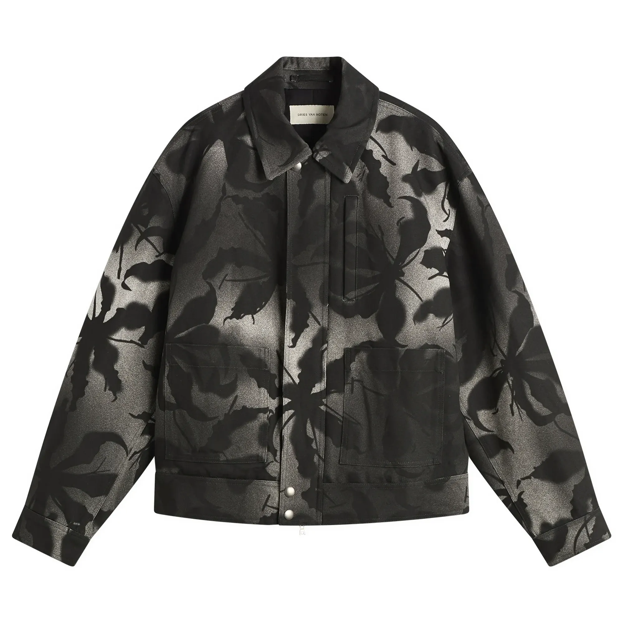 Dries Van Noten Men's Spray Flower Print Cotton Jacket Black