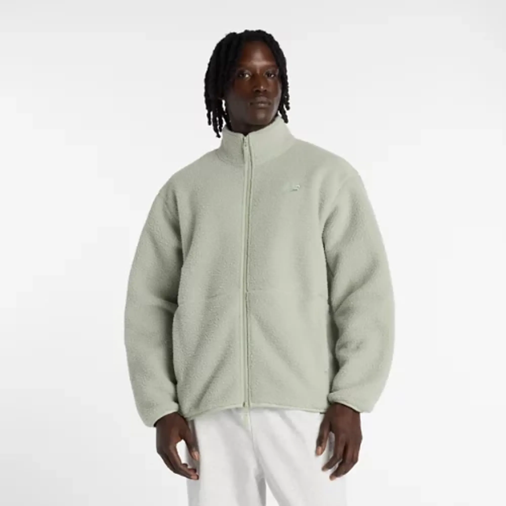 New Balance Men's High Pile Jacket in Green Poly Fleece