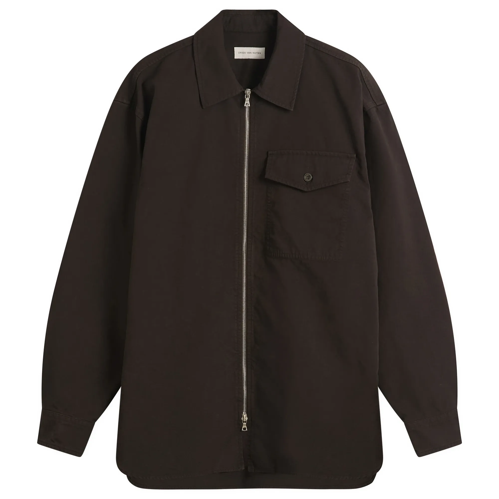 Dries Van Noten Men's Overdyed Double Weave Cotton Shirt Jacket Brown