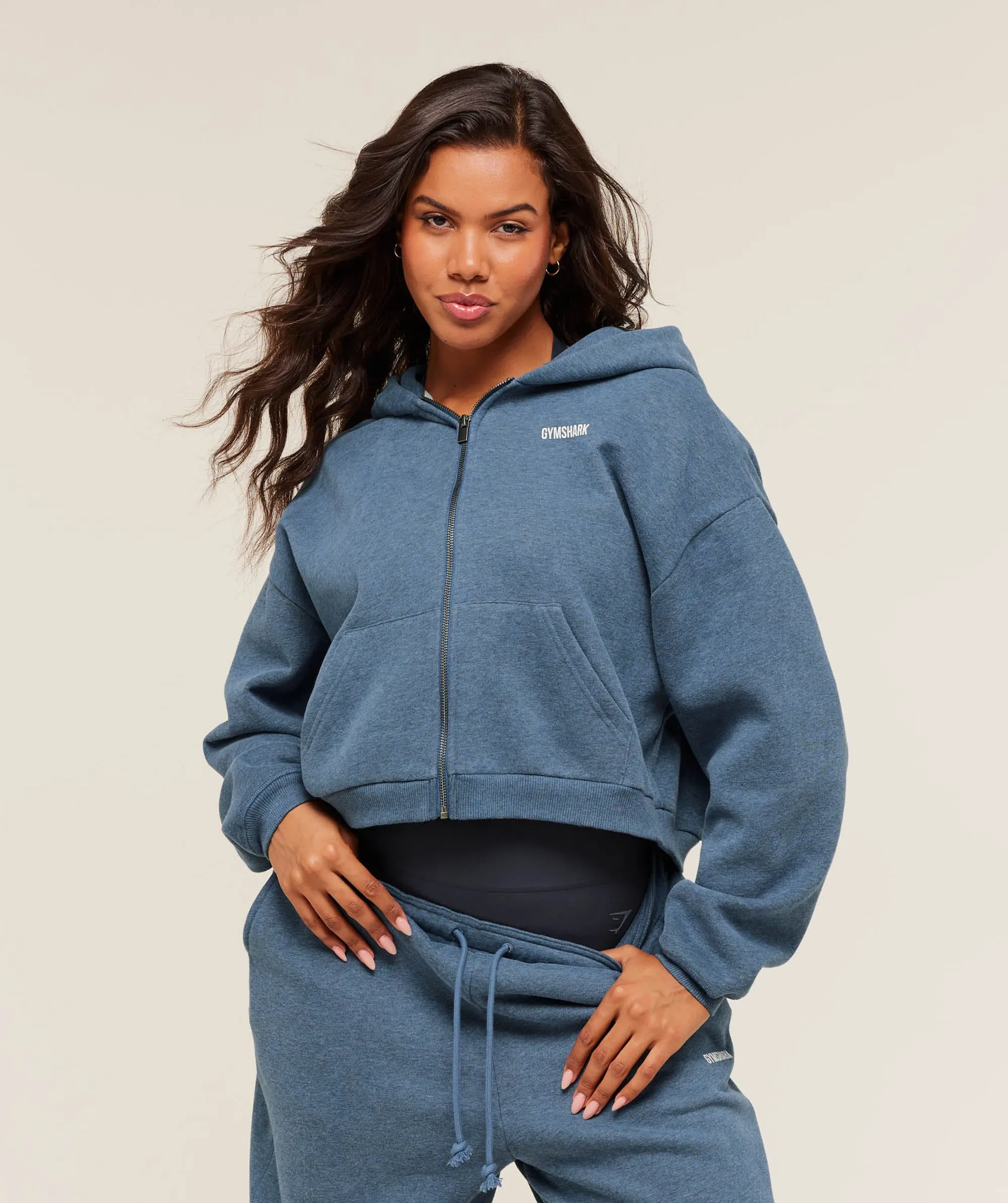  Cosy Luxe Zip Through Hoodie - Bros Compound Blue Marl