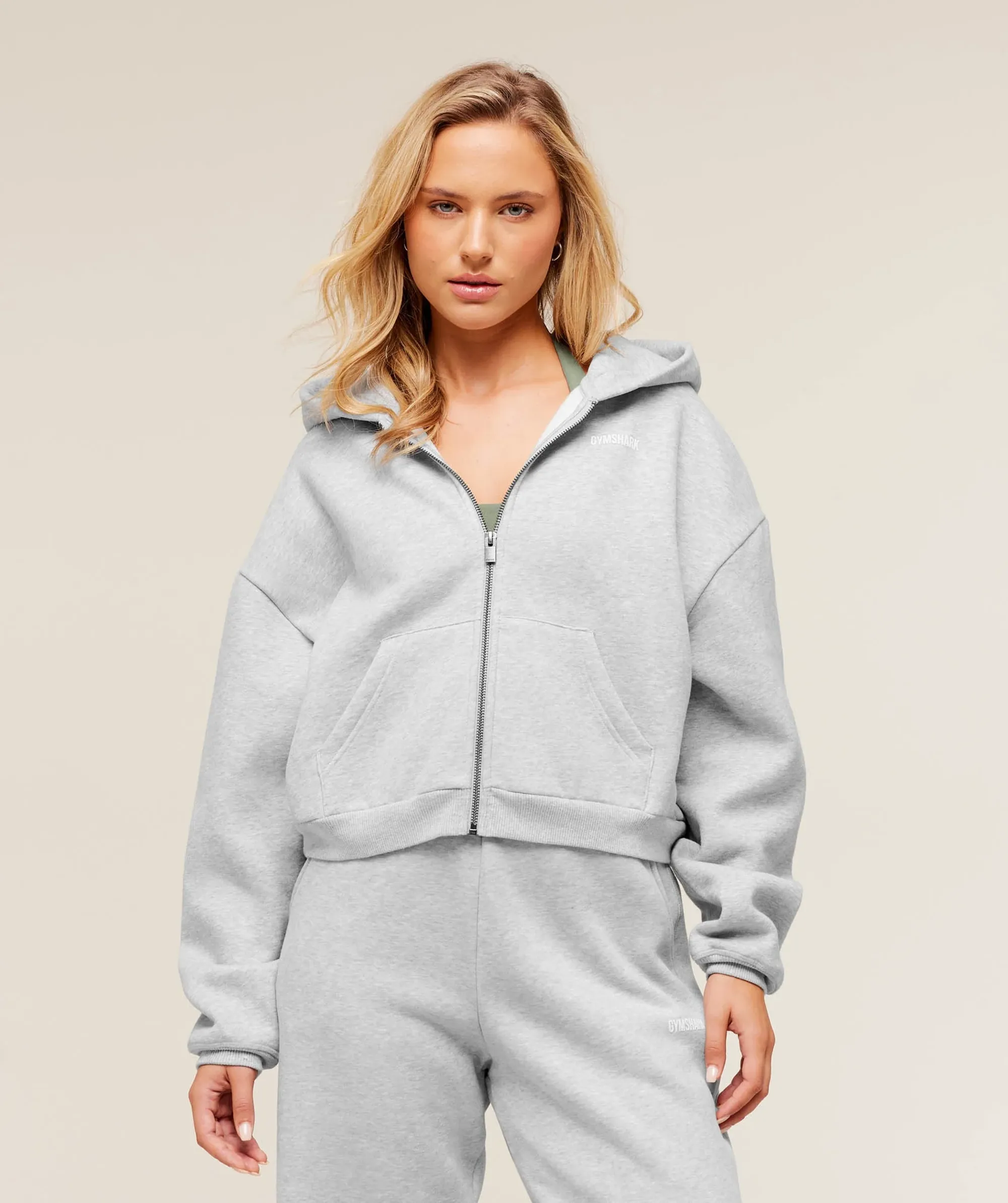  Cosy Luxe Zip Through Hoodie - Bros Soft Grey Marl