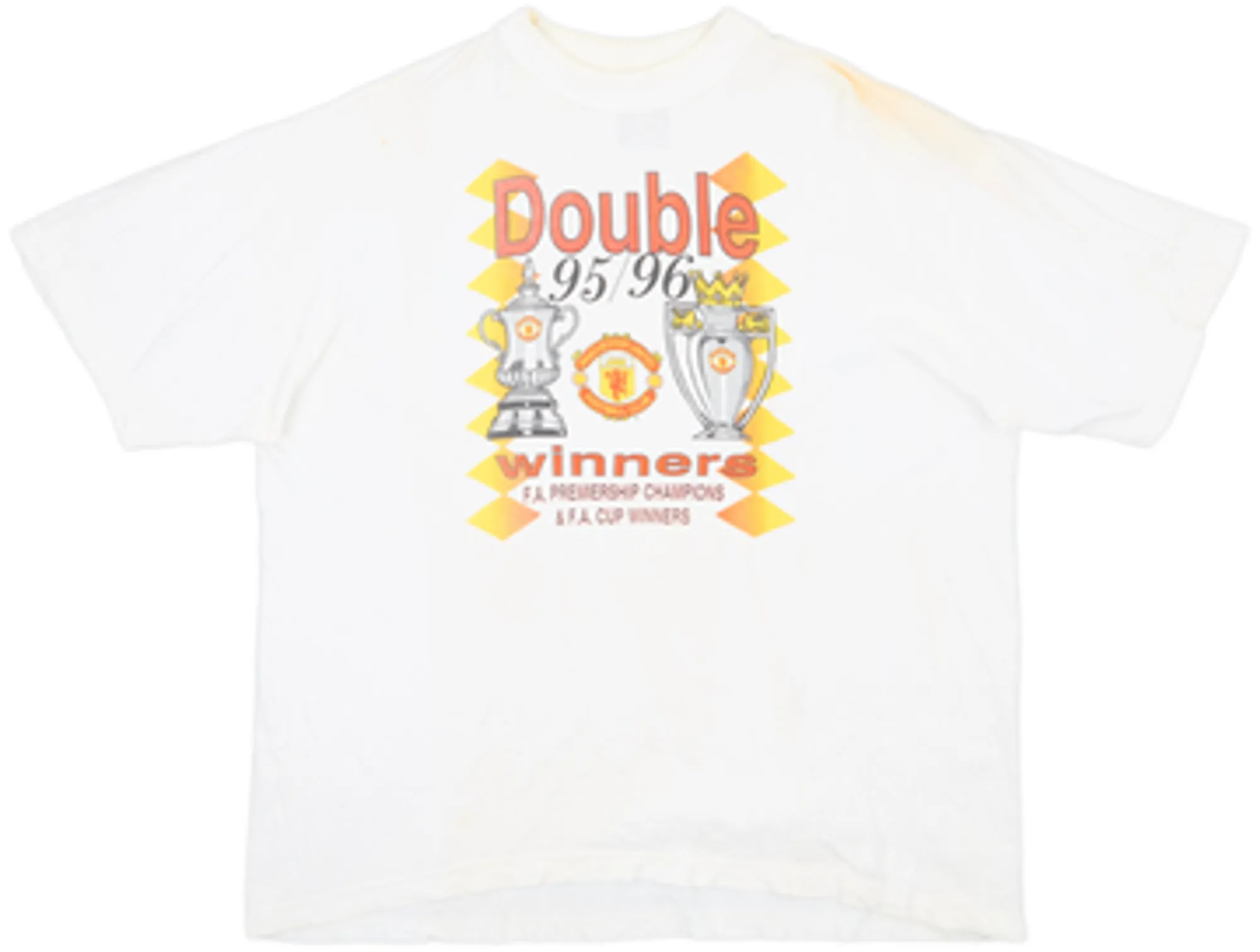 1995-96 Manchester United 'Double' Graphic Tee - 5/10 - (XXL)