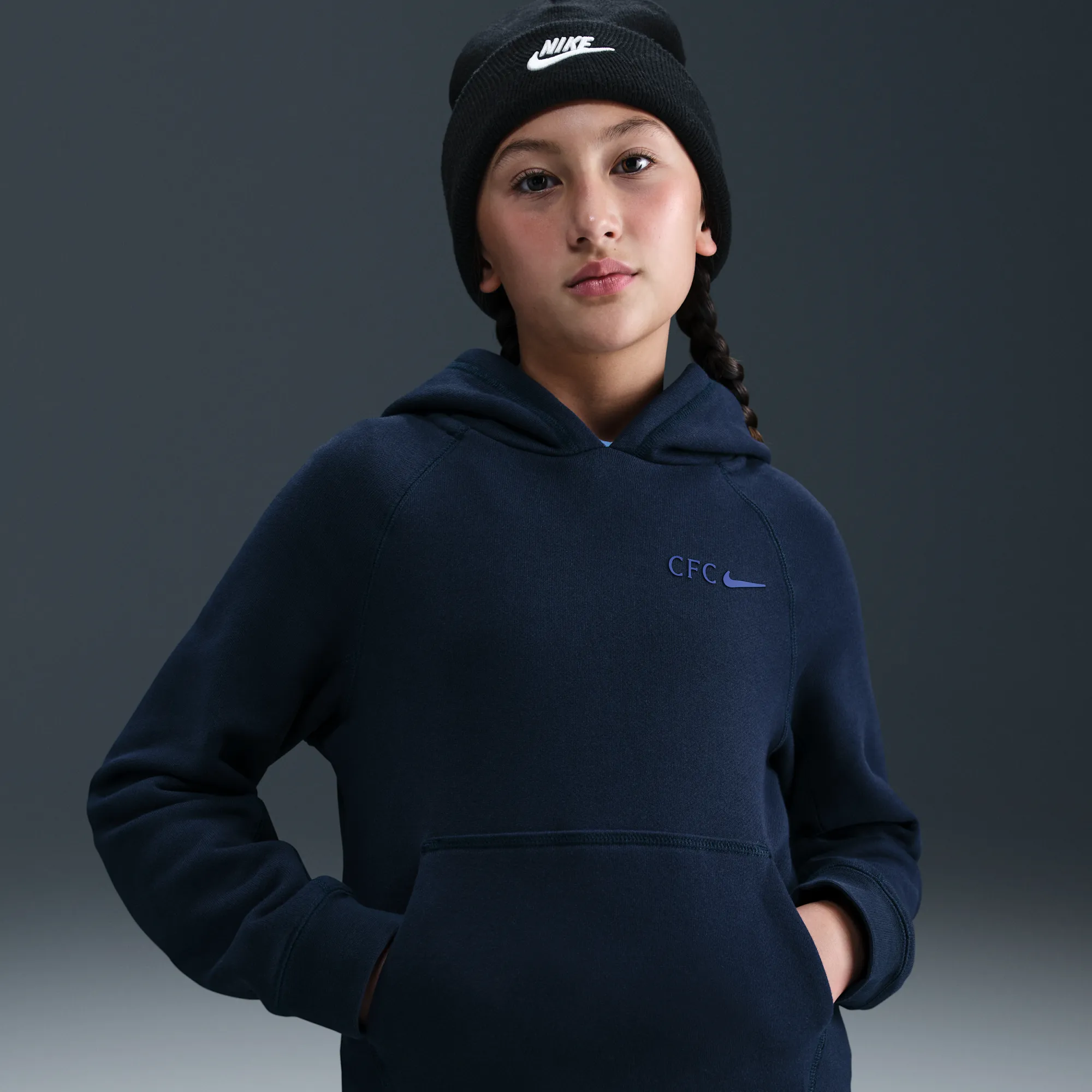 Chelsea FC Air Older Kids' Nike Football Pullover Hoodie - Blue - Cotton