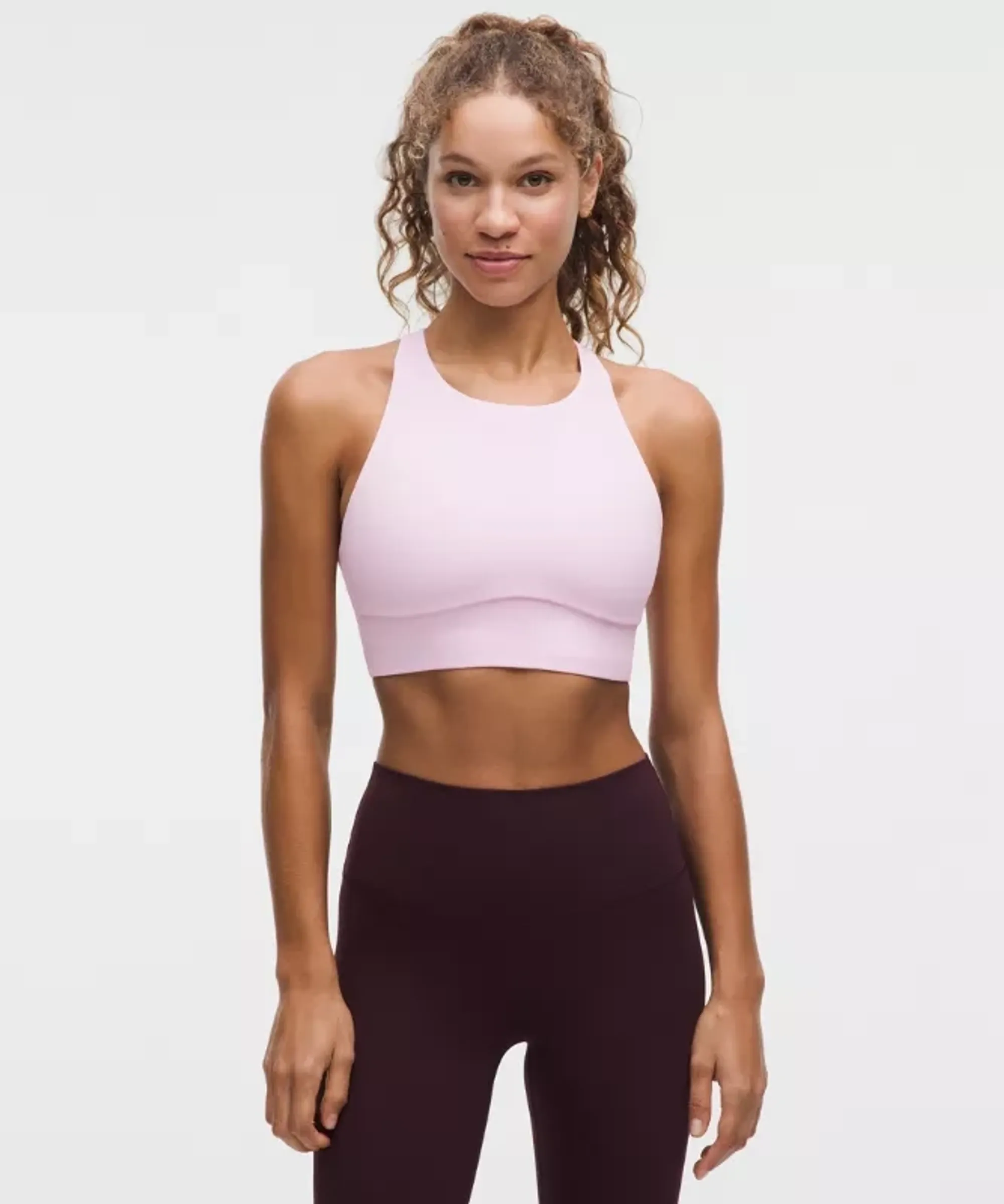 lululemon – Women's Energy High-Neck Longline Sports Bra Evolve Medium Support, B-D Cups – Color Pink – Size Large