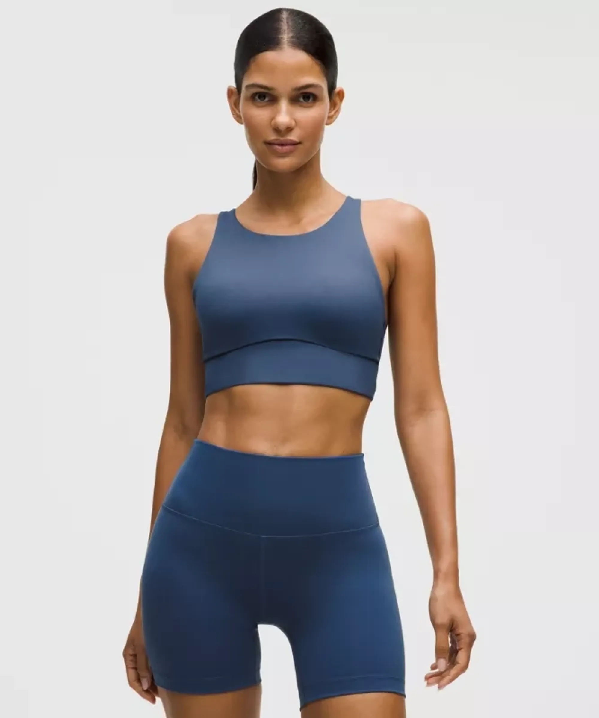 lululemon – Women's Energy High-Neck Longline Sports Bra Evolve Medium Support, B-D Cups – Color Blue – Size Large