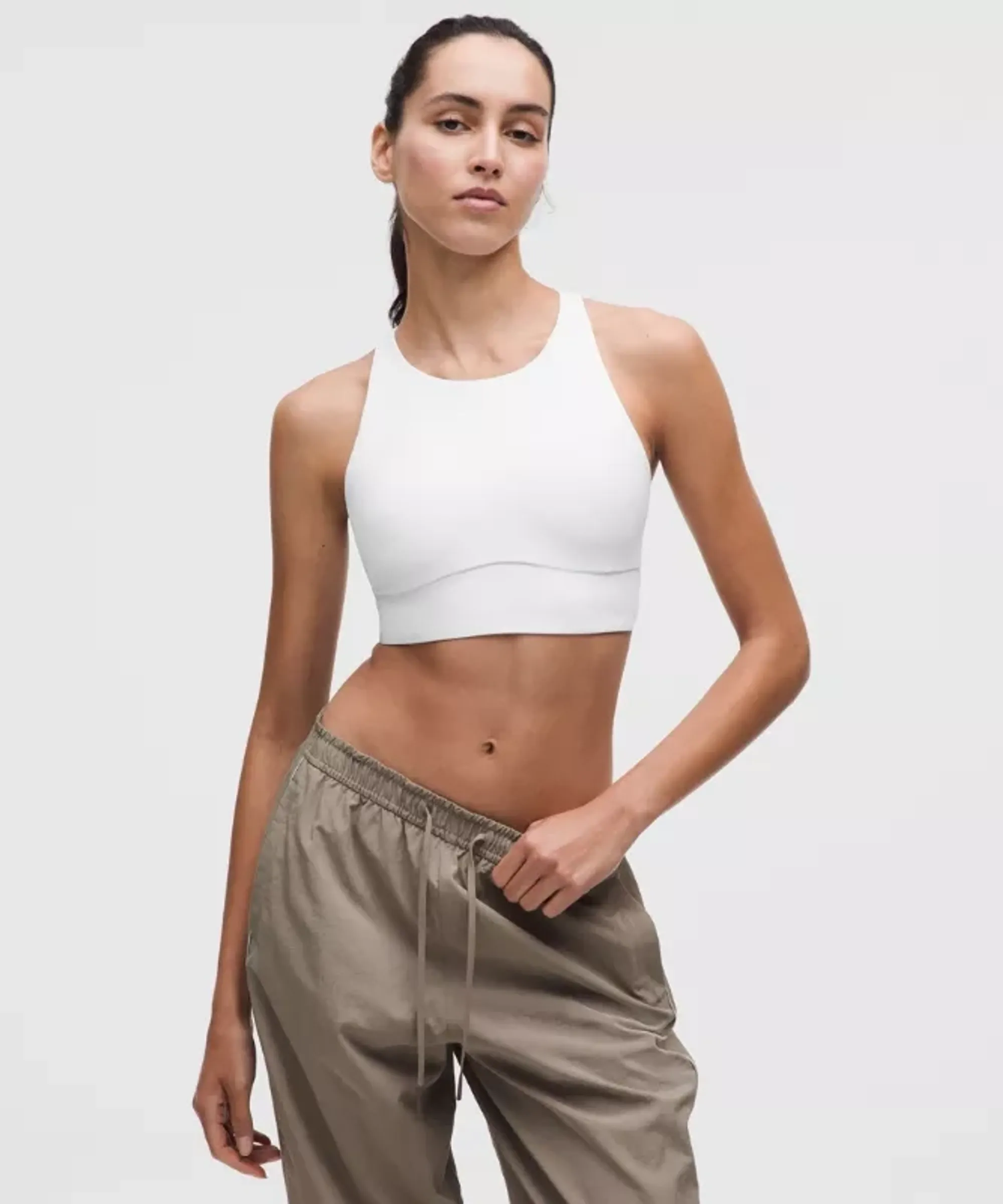 lululemon – Women's Energy High-Neck Longline Sports Bra Evolve Medium Support, B-D Cups – Color White – Size Large