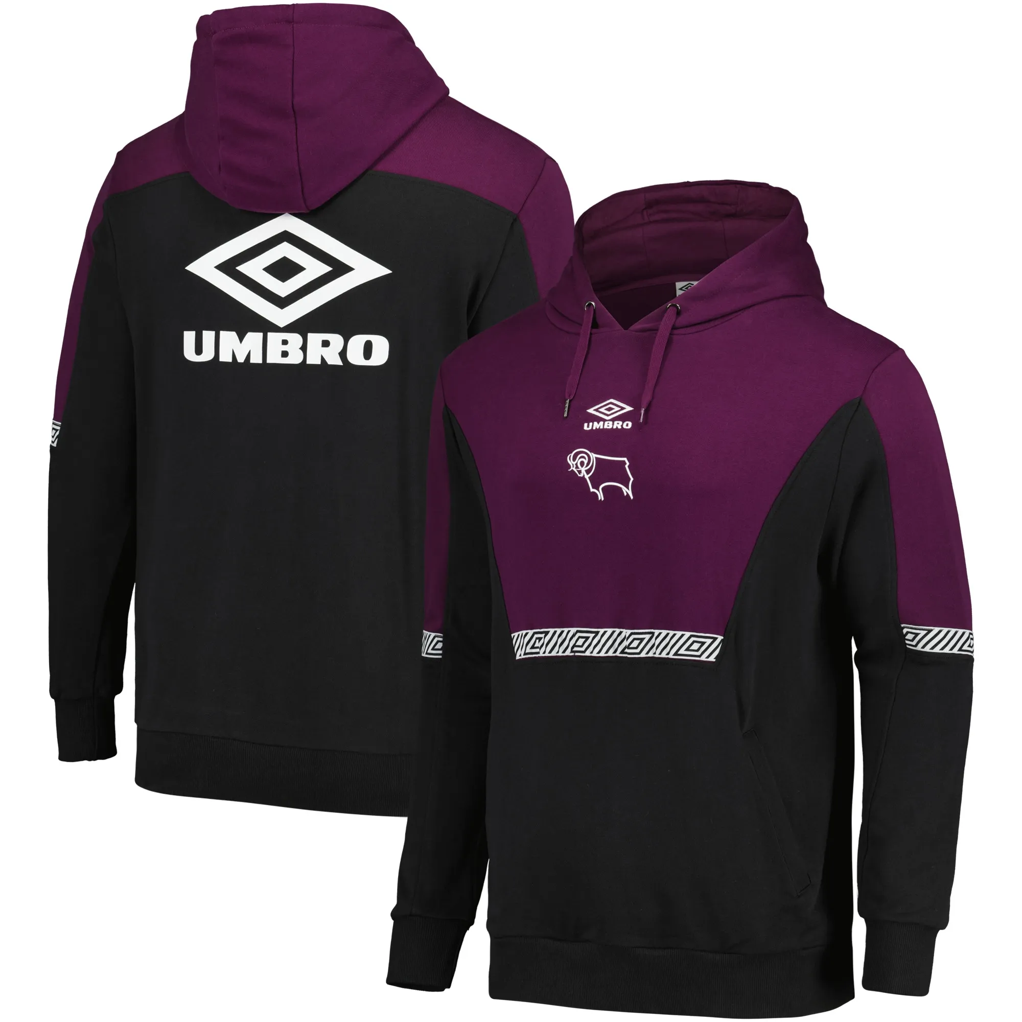 Derby County Umbro Sport Style Club Hoodie - Burgundy/Black