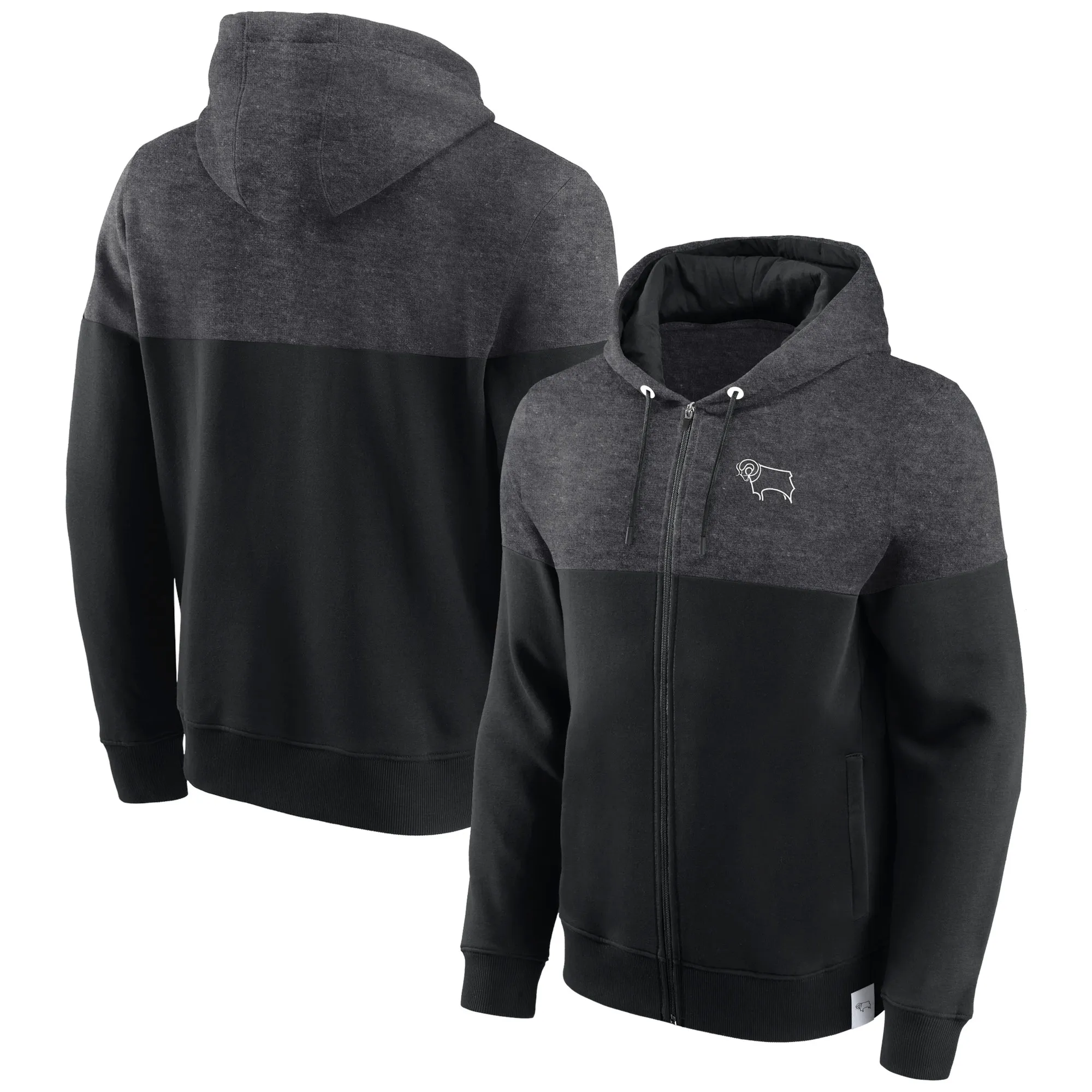 Derby County Fundamentals Full Zip Hoodie - Black - Mens