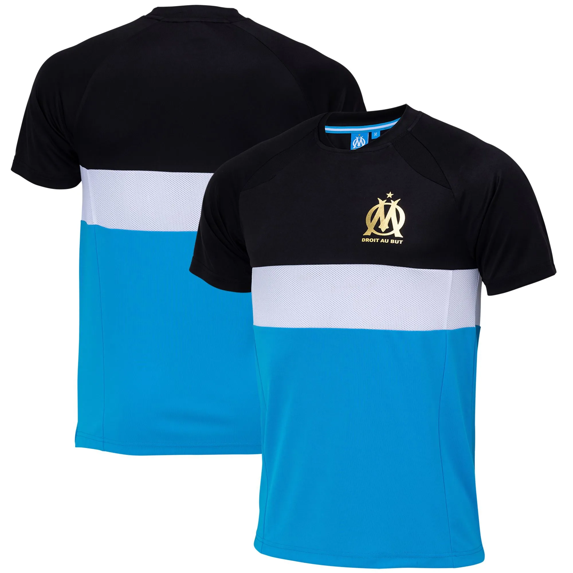 Olympique de Marseille Polyester Colour Block T-Shirt - Blue/Black - Mens