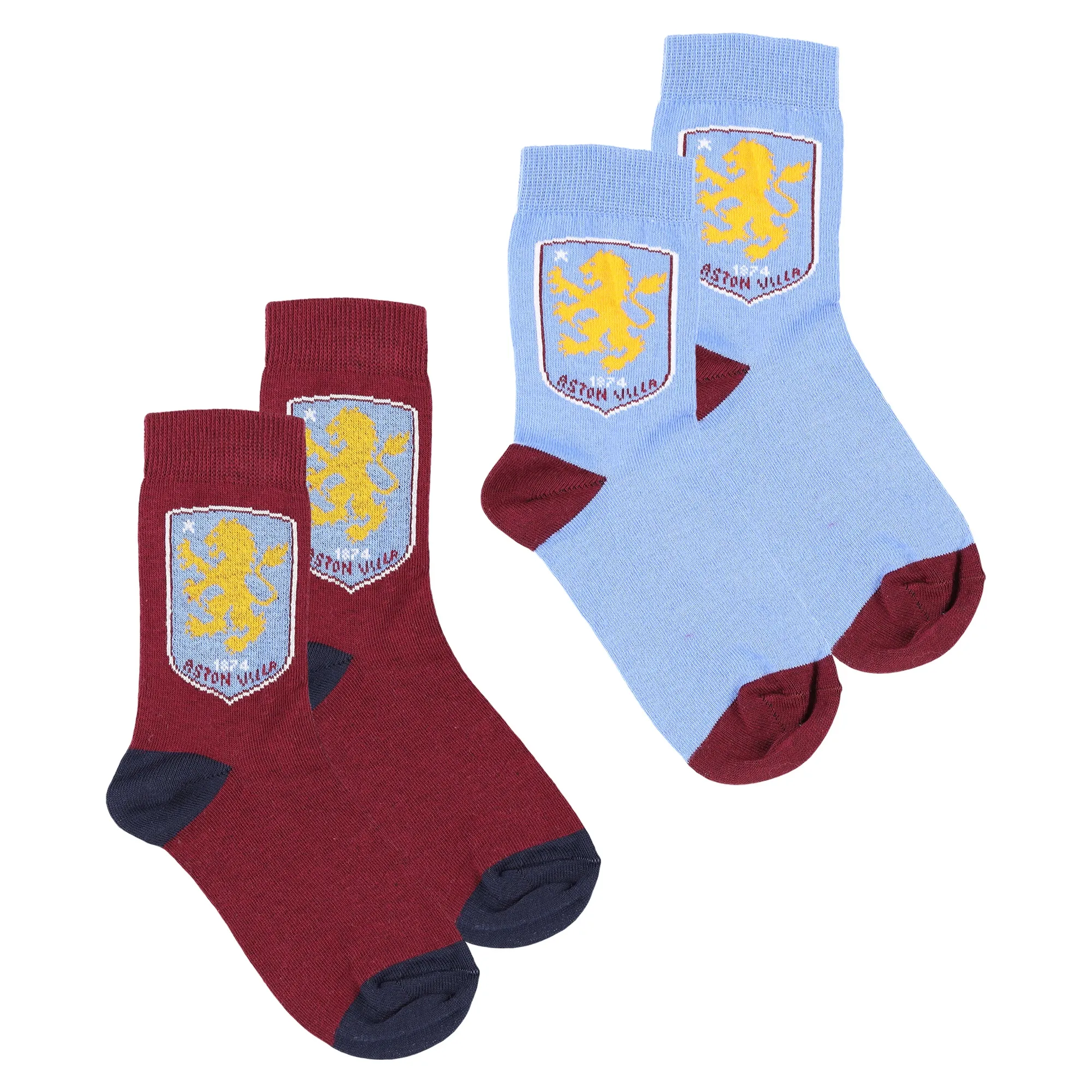 Aston Villa 2 Pack Crest Socks - Sky/Claret - Kids