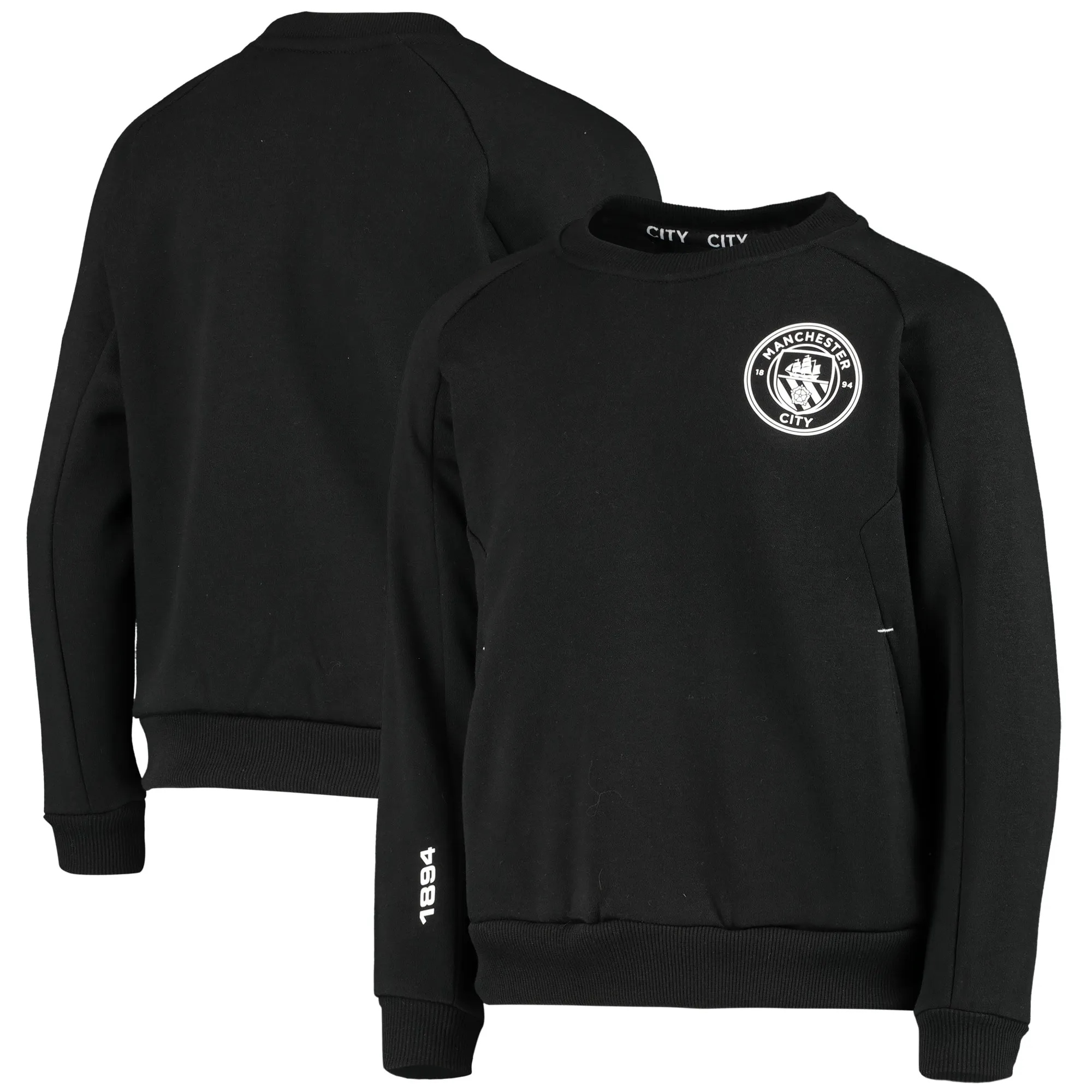 Manchester City Mono Logo Crew Neck Sweatshirt - Black - Kids
