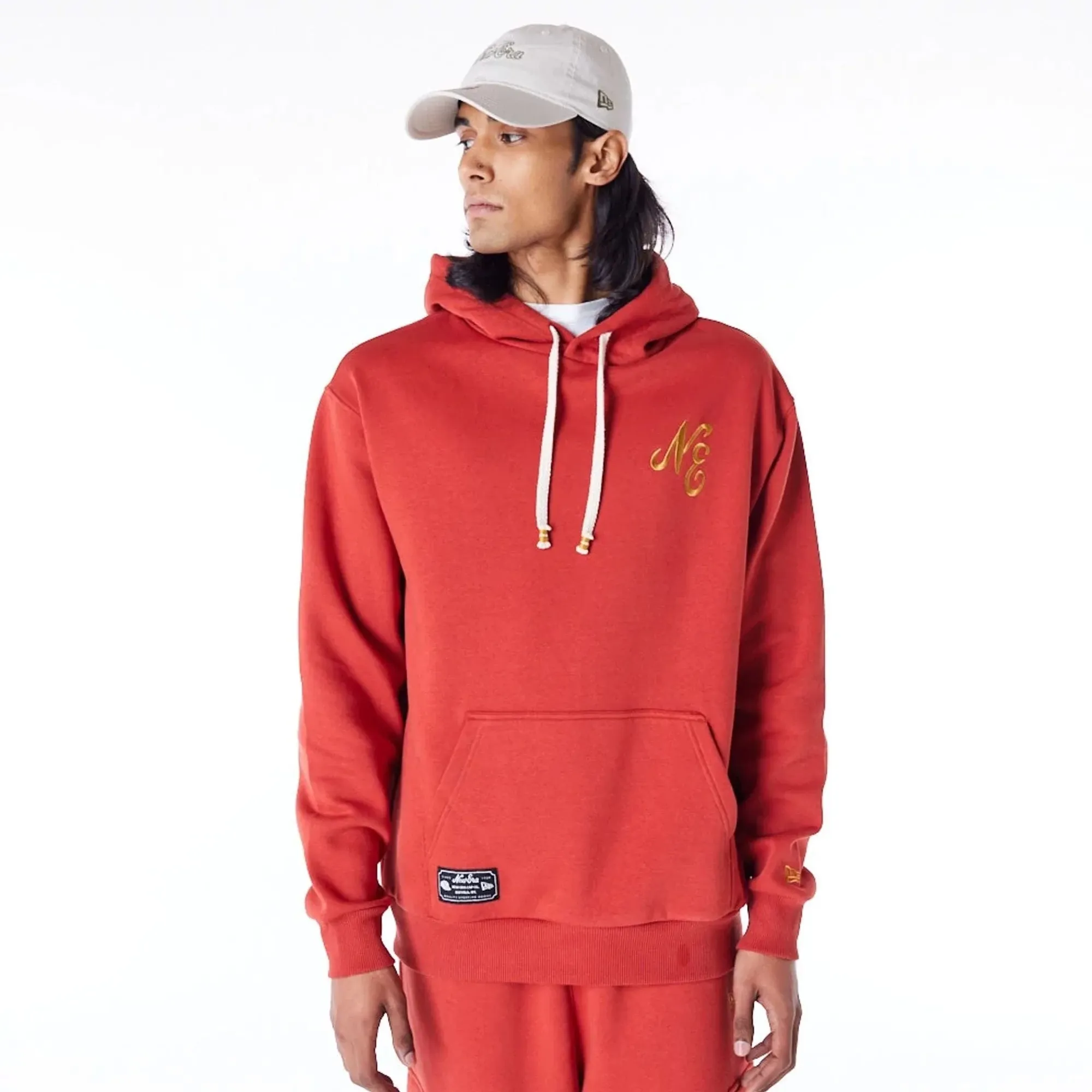 New Era Script Logo Red Oversized Pullover Hoodie adult unisex