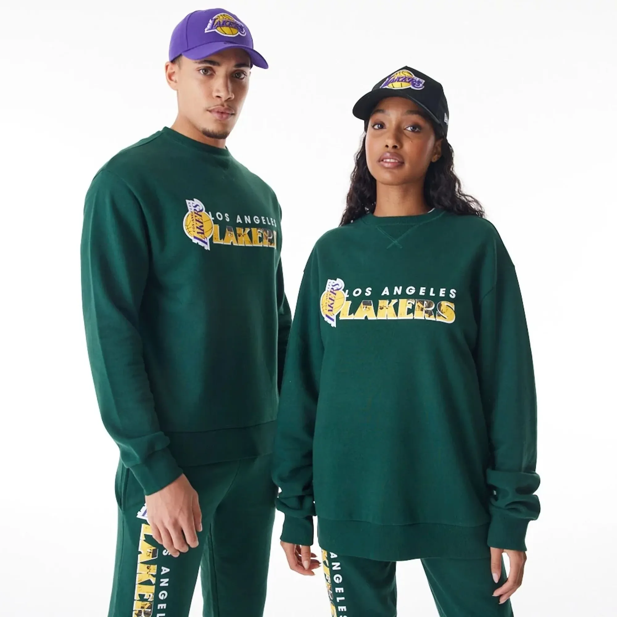 LA Lakers NBA Graphic Dark Green Crew Neck Sweater New Era Cap adult unisex