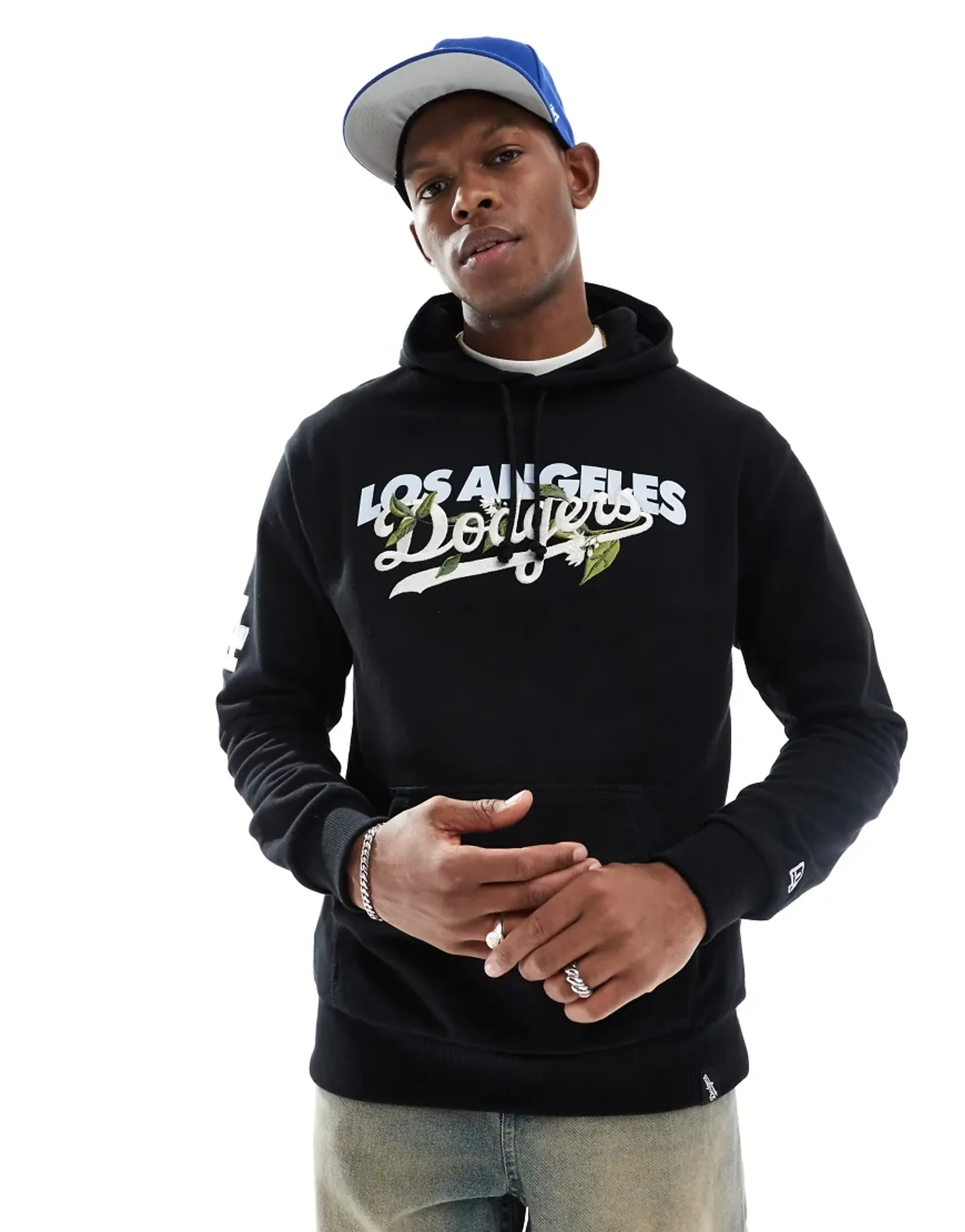 New Era Cap New Era La Dodgers Floral Embroidered Logo Hoodie In Black