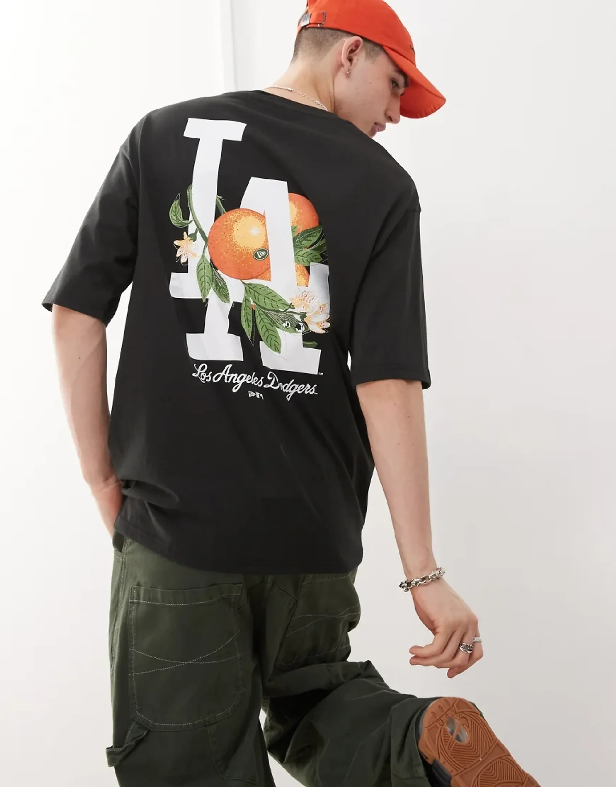 New Era Cap New Era La Dodgers Fruit Graphic Back T-Shirt In Black